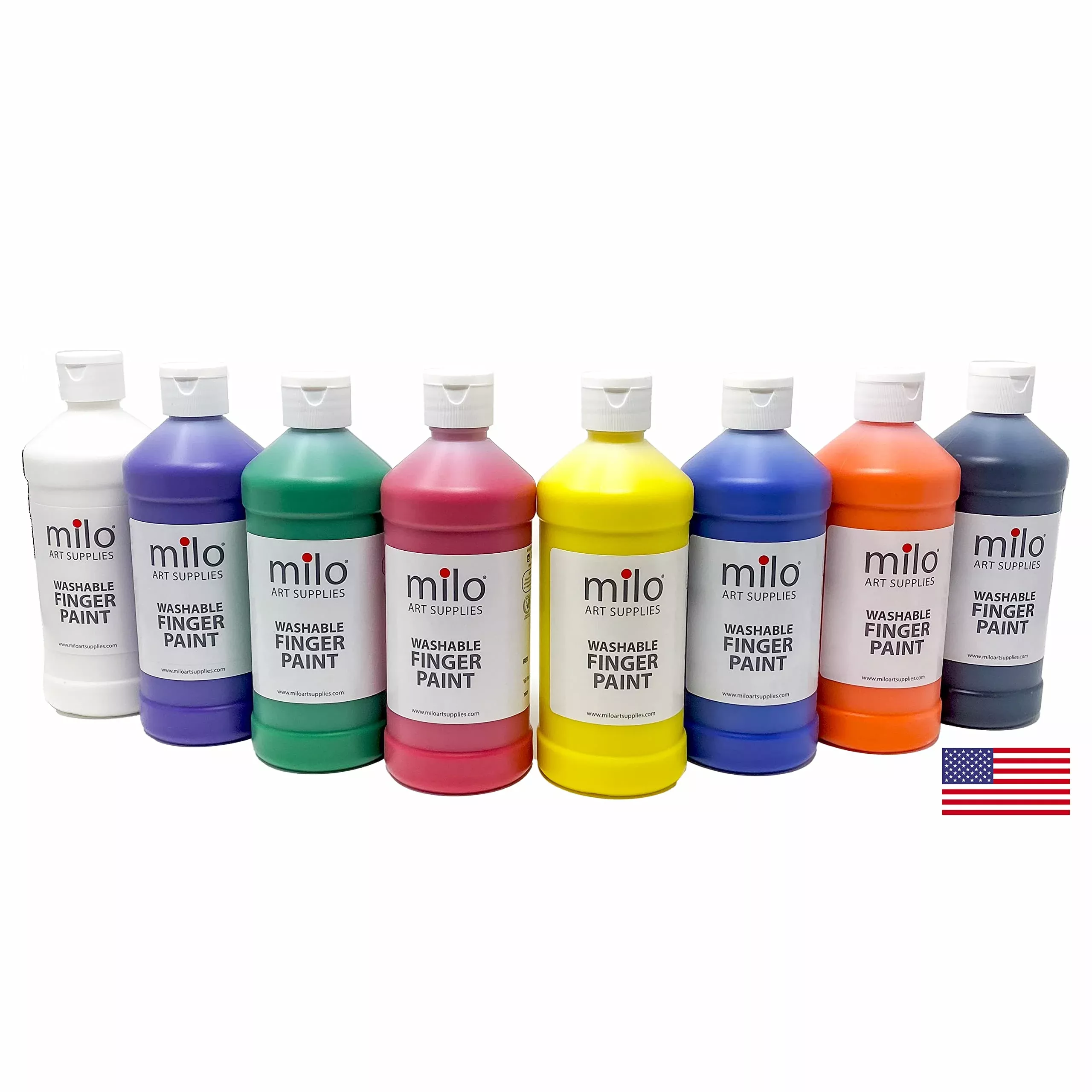 milo Kid's Washable Finger Paint Set 16 oz, 8 Colors, Safe &