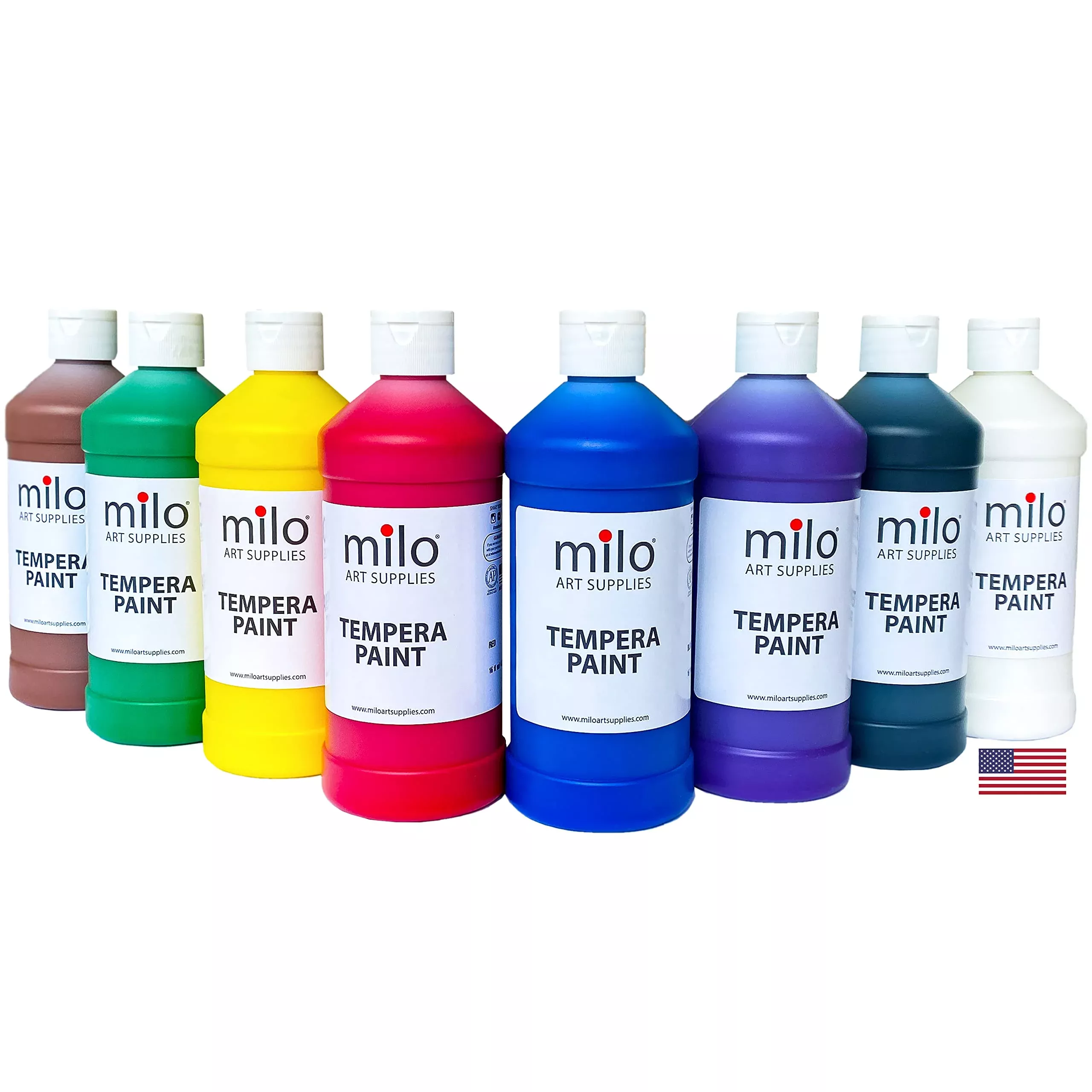 Milo Tempera Paint Set, 16 oz Bottles, 8 Colors, Non-T