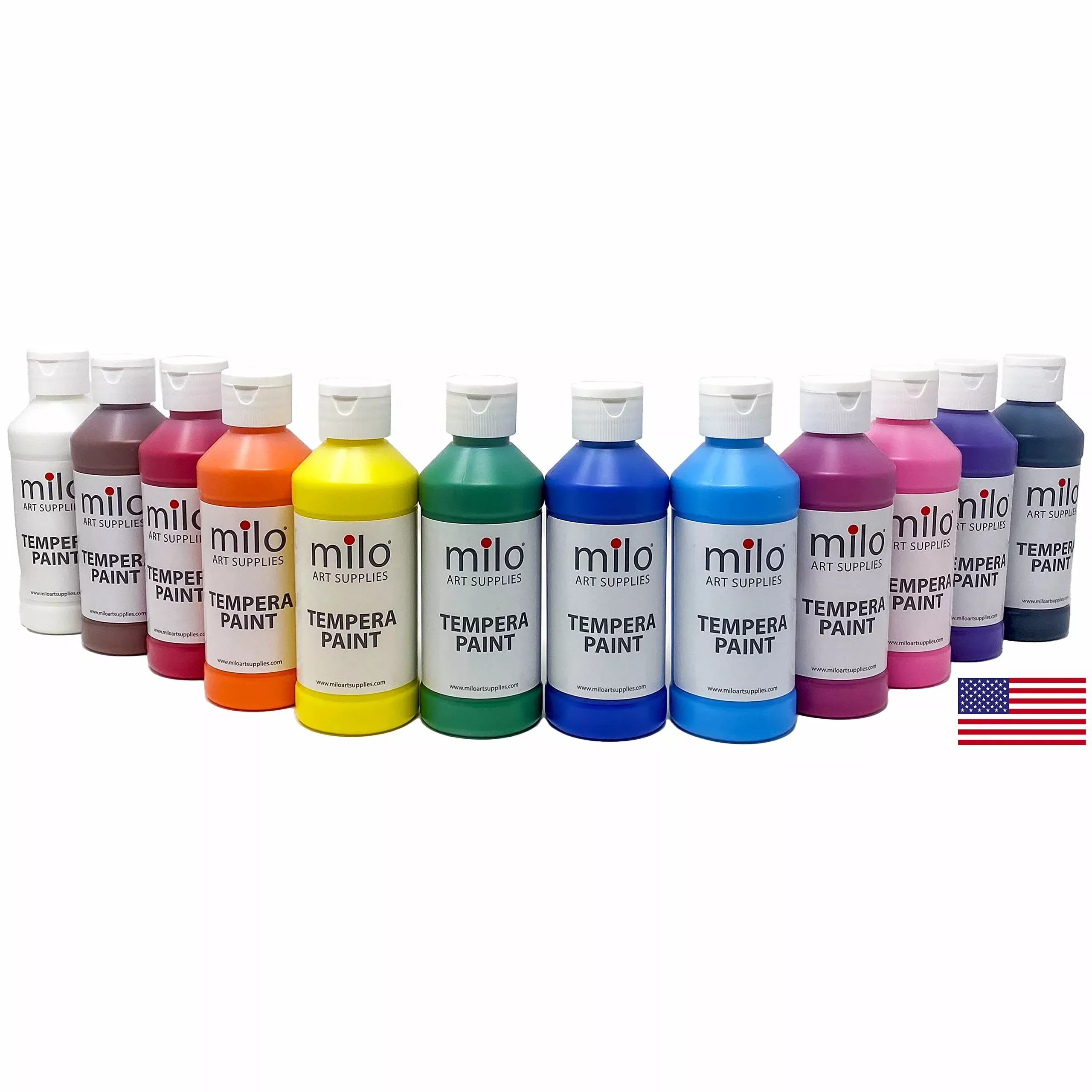 milo Washable Tempera Paint Set 12 Colors 8 oz Bottles Non-Toxic