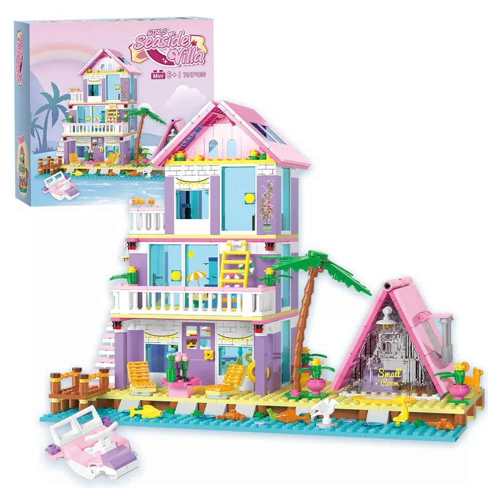 MindBox Girl Beach House Building Blocks Set, 791pcs Plastic Villa wit