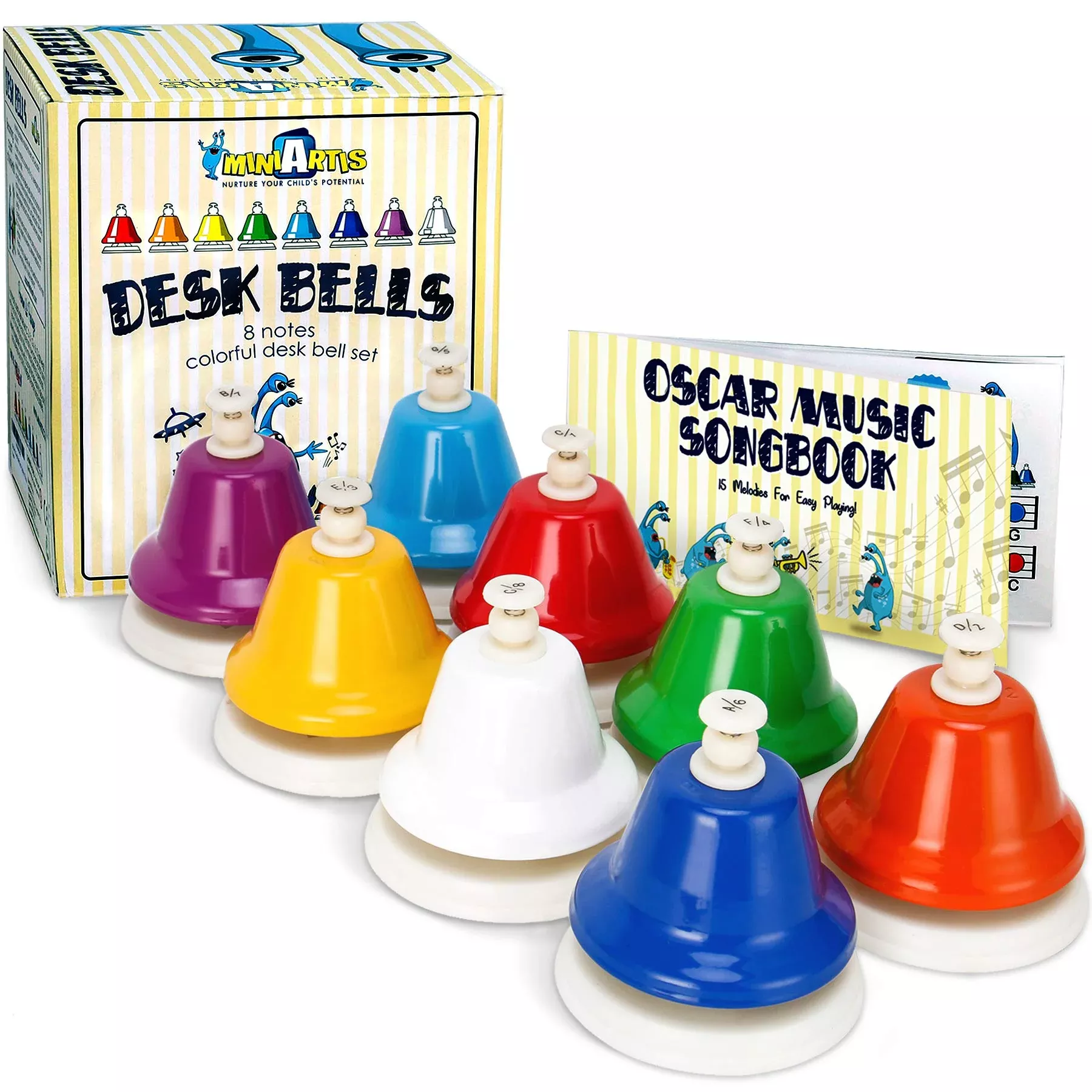 MINIARTIS Desk Bells for Kids, 8 Notes, Colorful, Compact Musical Toy
