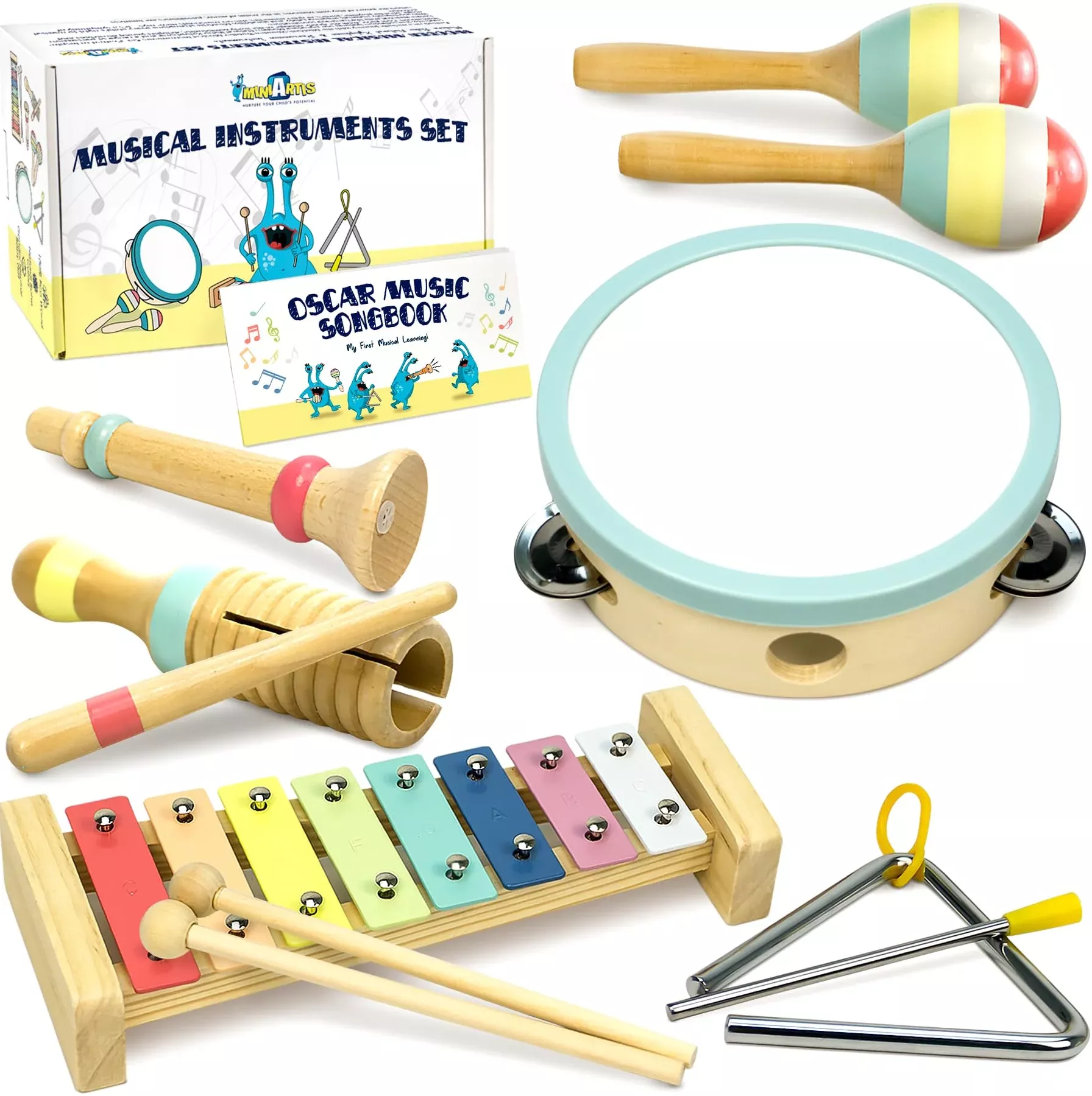 MINIARTIS Toddler Musical Instruments Set, Boho, 6-36 Months,