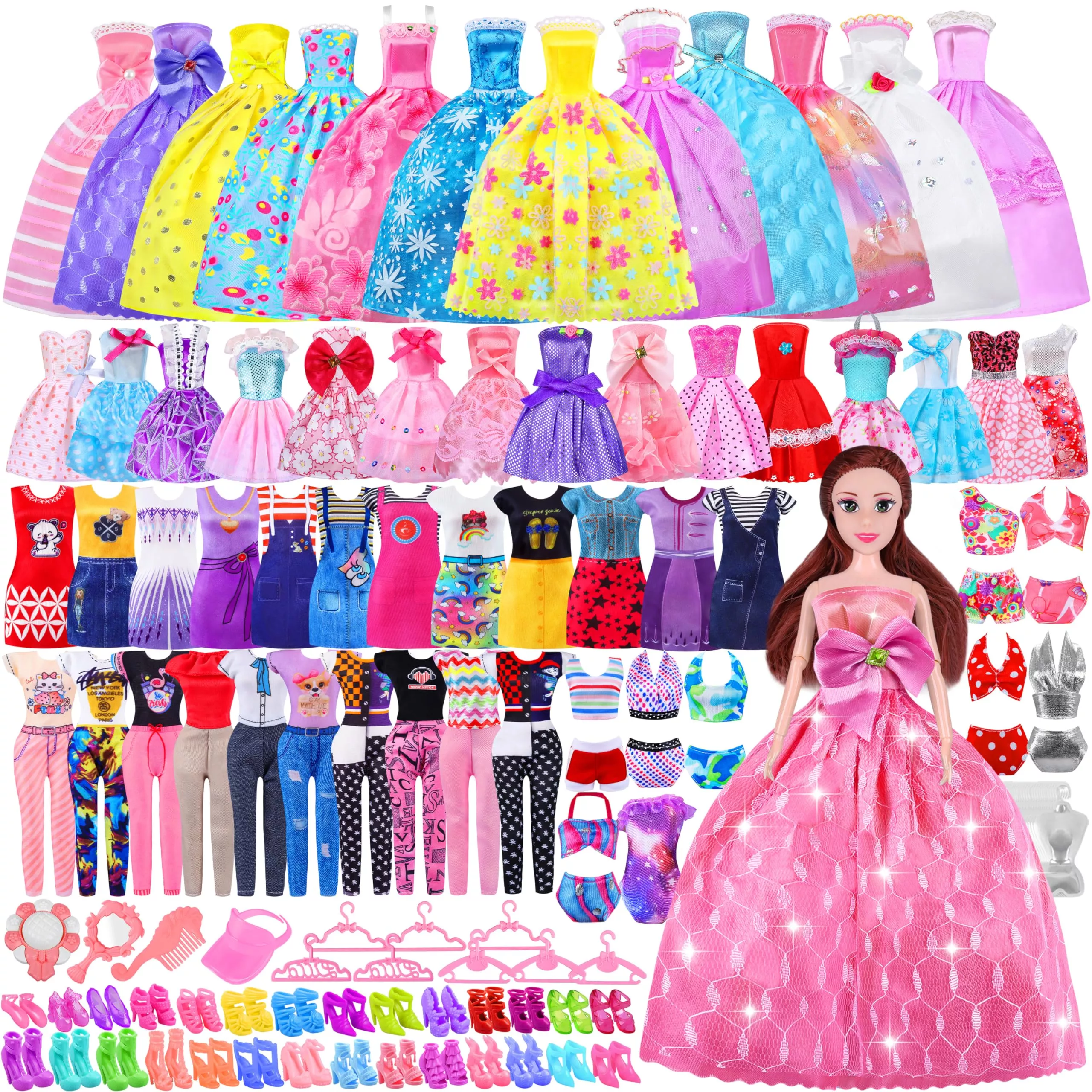 MINIFUN Doll Clothes Set for 11.5-inch Dolls, 135 Pcs,