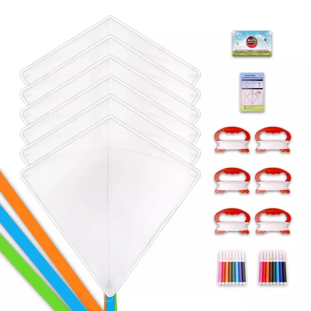 Mint's Colorful Life DIY Kites for Kids 6 Pack Blank Diamond White