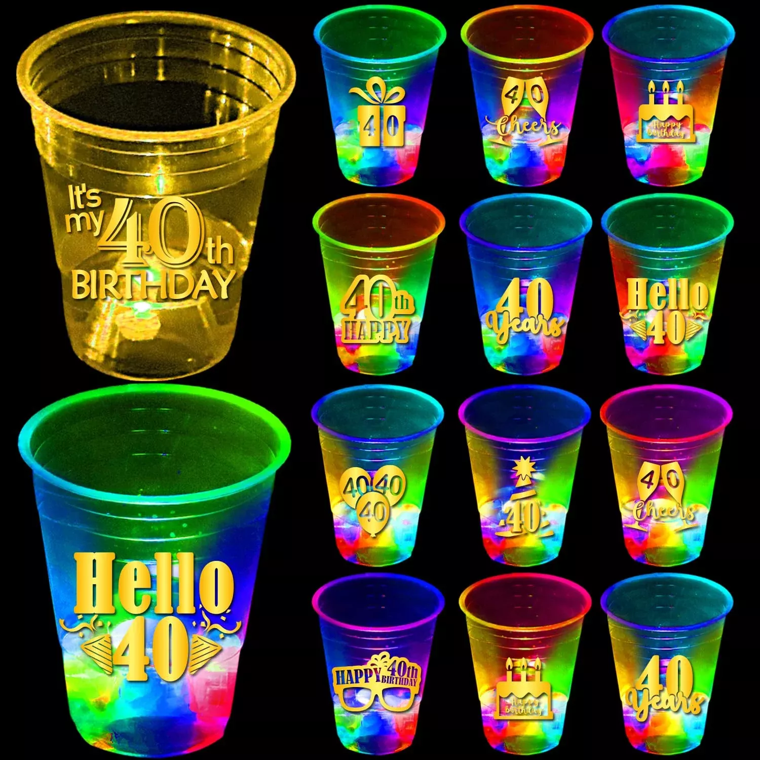 mishunyus 40th Birthday Party Cups 16oz Flash 24 Pack