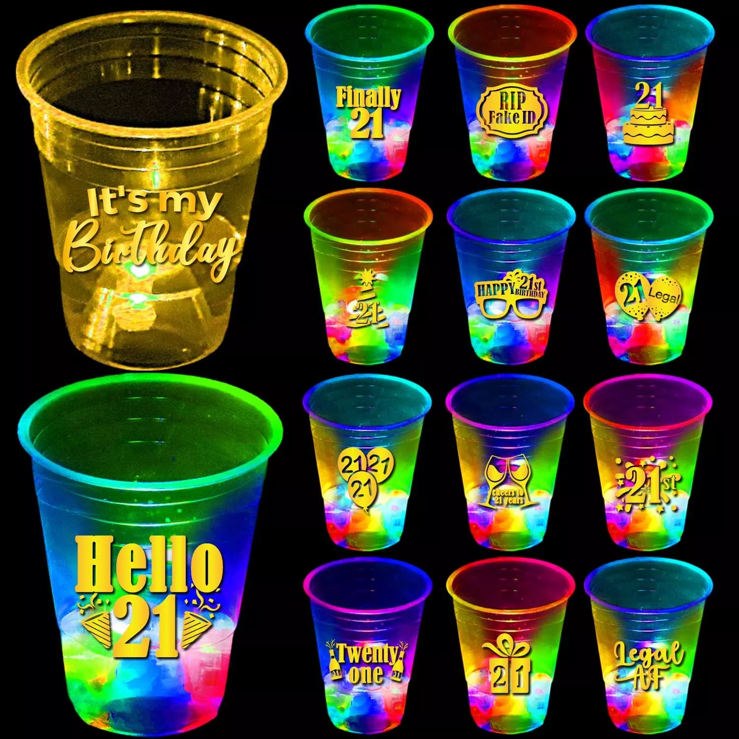 mishunyus Glow-in-the-Dark 21st Birthday Cups 16 oz Flash