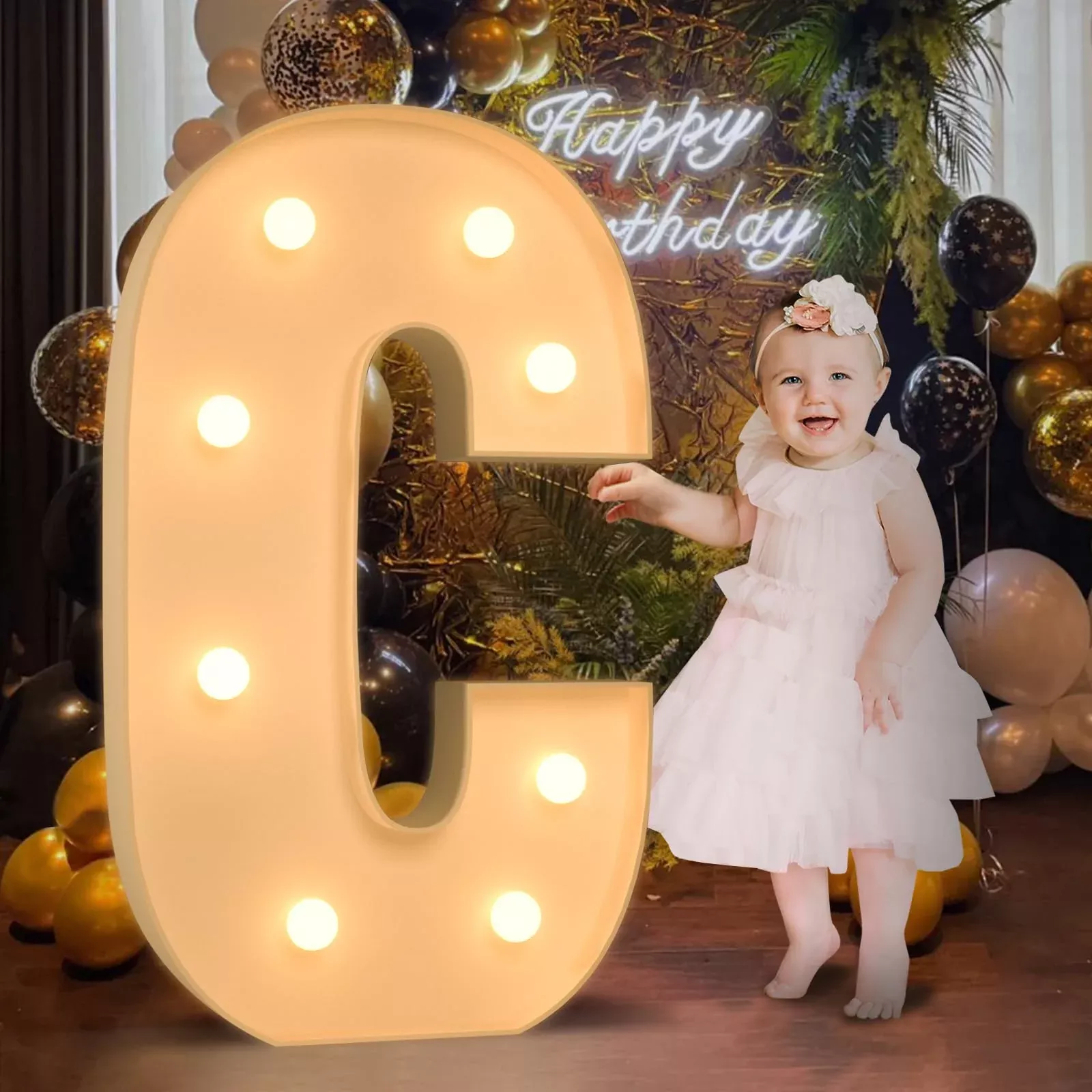 Mixifox 3FT Light Up Letter C for Weddings & Events, Foam Board