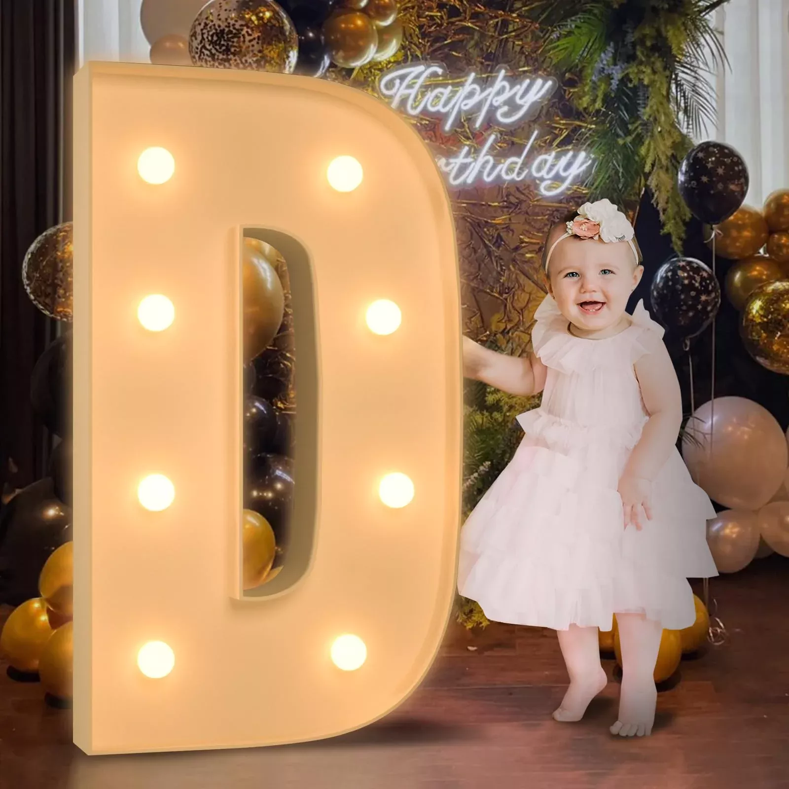 Mixifox 3FT Light Up Letter D for Party Decor - Warm LED Foam Sign