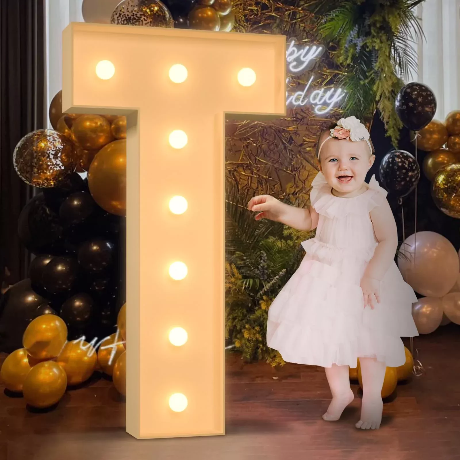Mixifox 3FT Light Up Letter T for Weddings & Events - Foam Board