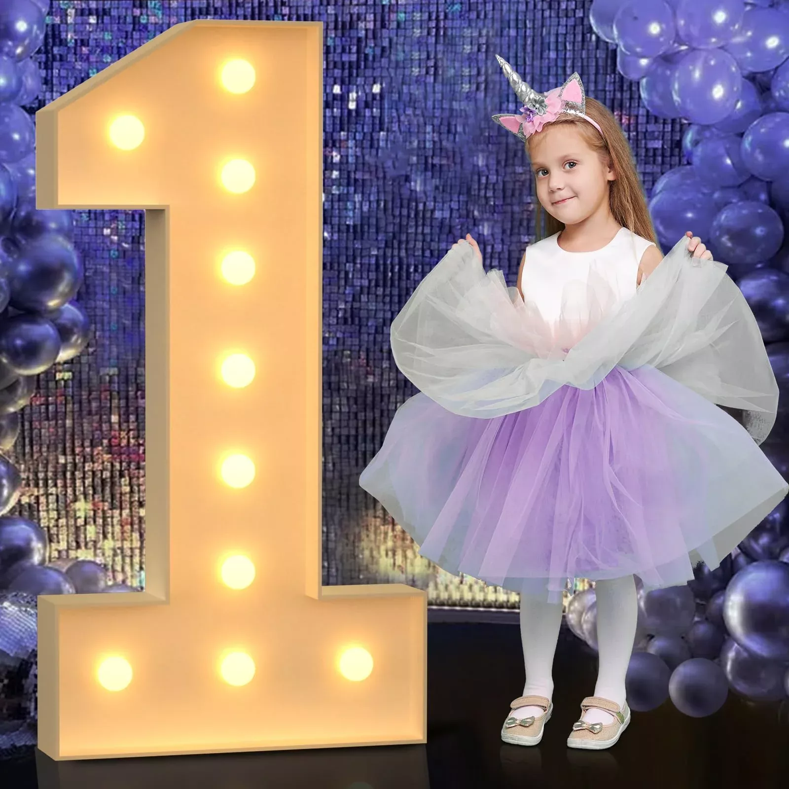 Mixifox 4FT Light Up Number 1 Marquee Foam Board Party Decor