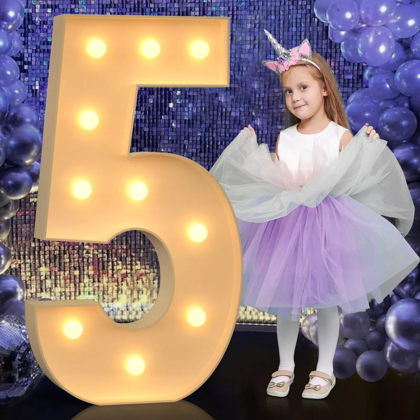 Mixifox 4FT Light Up Number 5 Marquee Foam Board for Party Decor