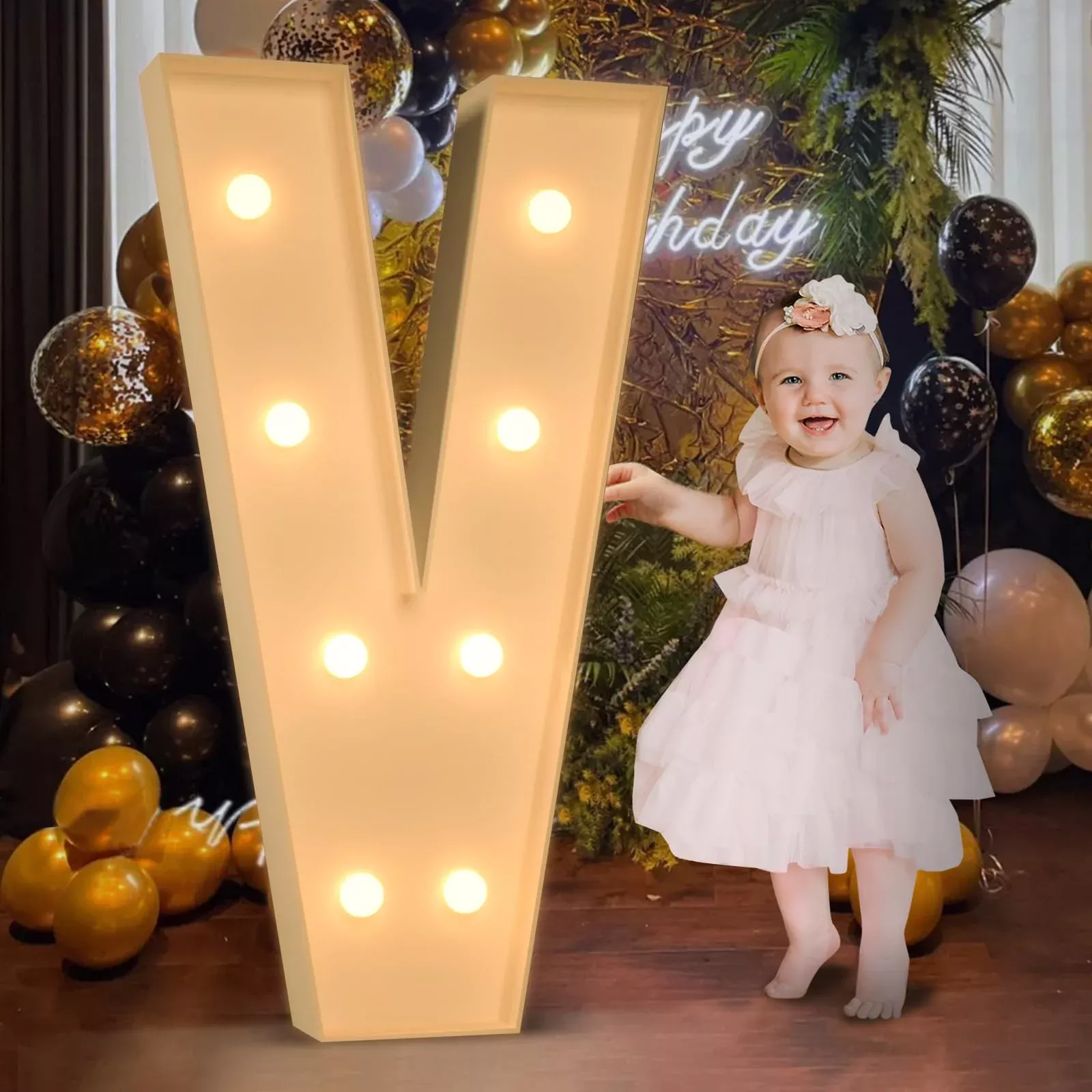 Mixifox Light Up Letter V for Parties, 3FT Foam Board Decoration