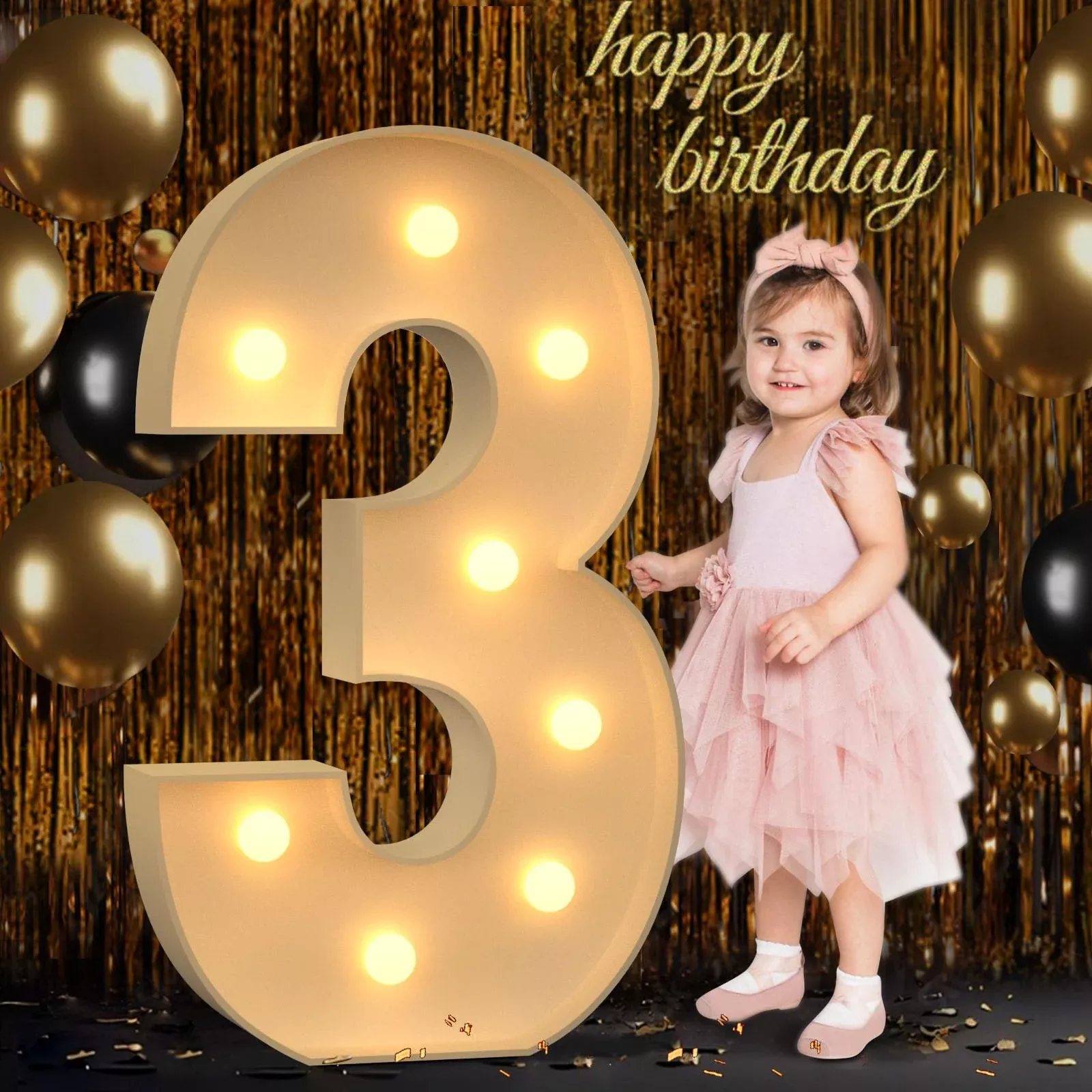 Mixifox Marquee Light Up Number 3 - 3FT Foam Board Party Decor
