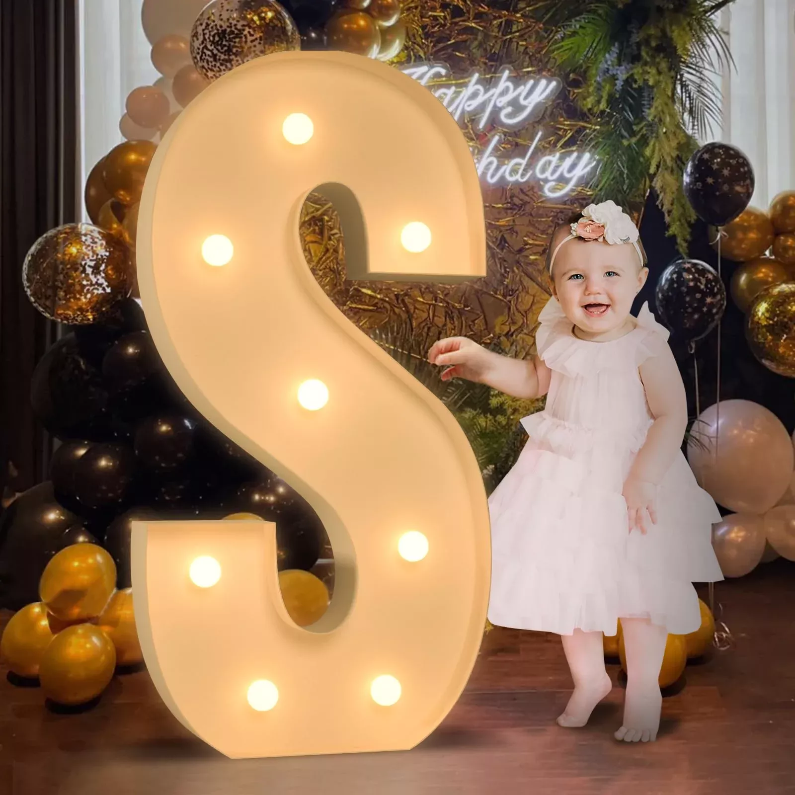 Mixifox Mosaic Letter S Marquee Light Up Decor 3FT White Foam Board
