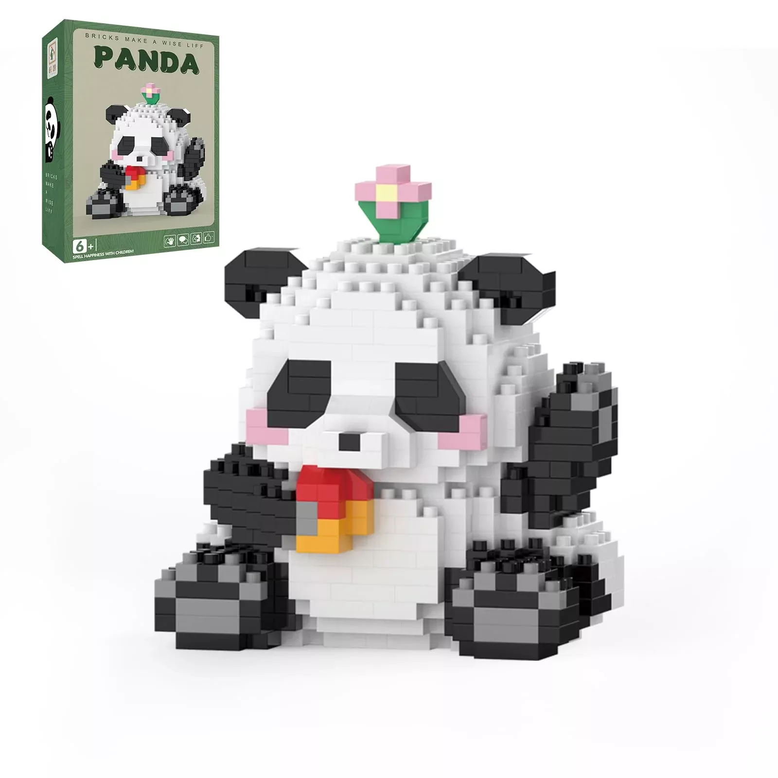 Mjddja Mini Building Blocks- Waving Panda, Party Favors- Micro Blocks