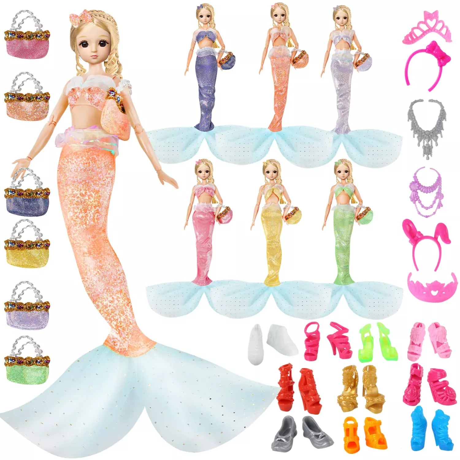 Mlcnles Mermaid Doll Dress For 11.5 Inch Dolls Clothes Include 6 Sets