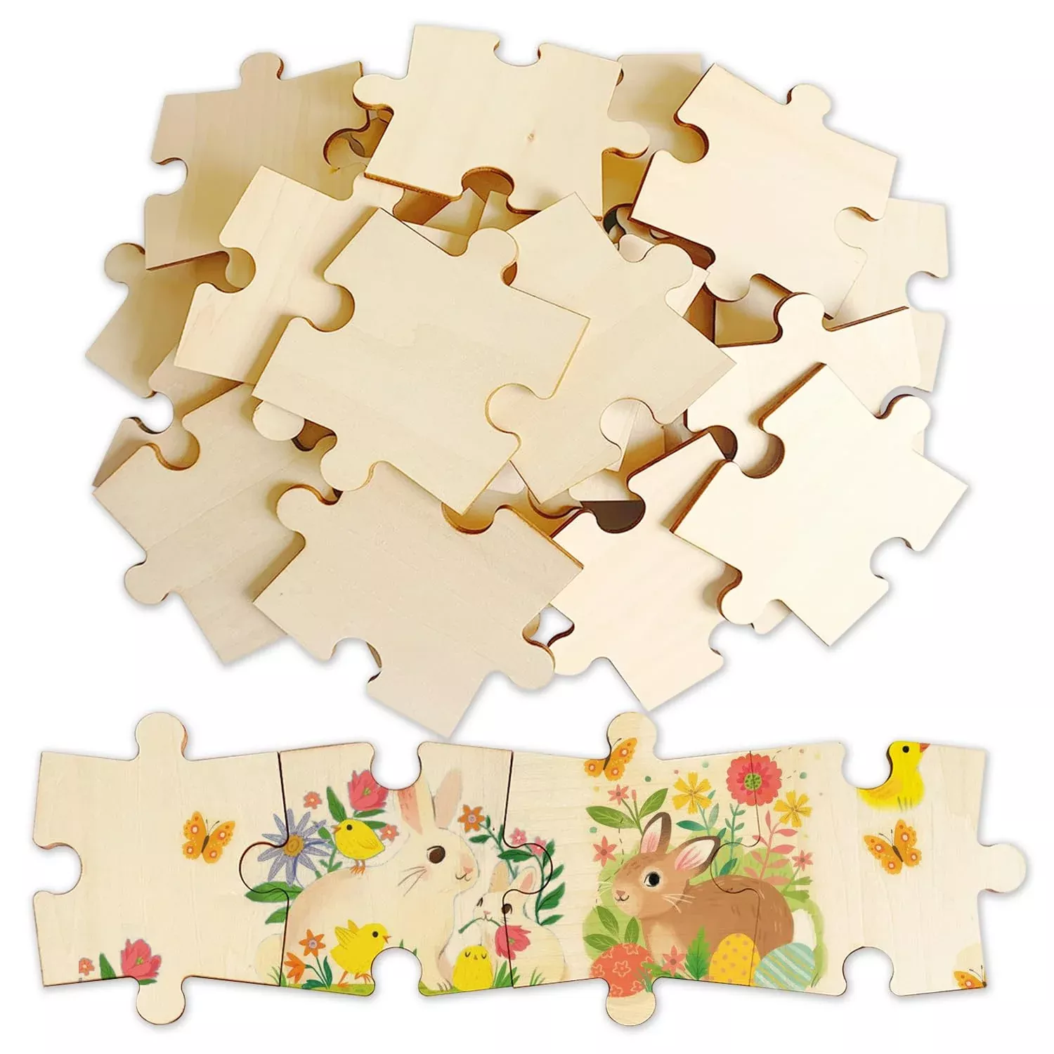 MoinKidz Wooden Puzzle Pieces 50 Pack 4x3.2 inches for Creative