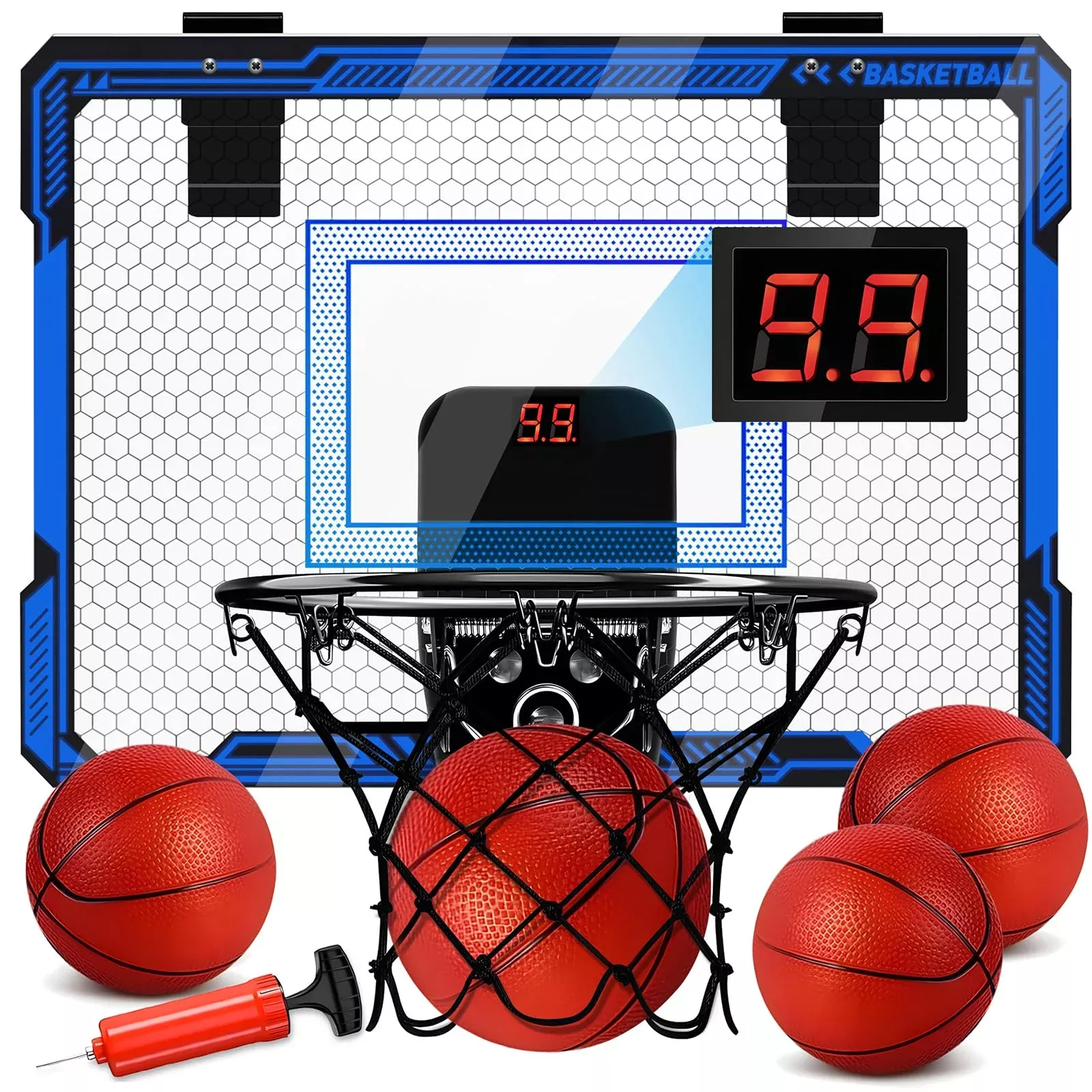 Molutsody Mini Indoor Basketball Hoop with LED Scoreboard, Blue