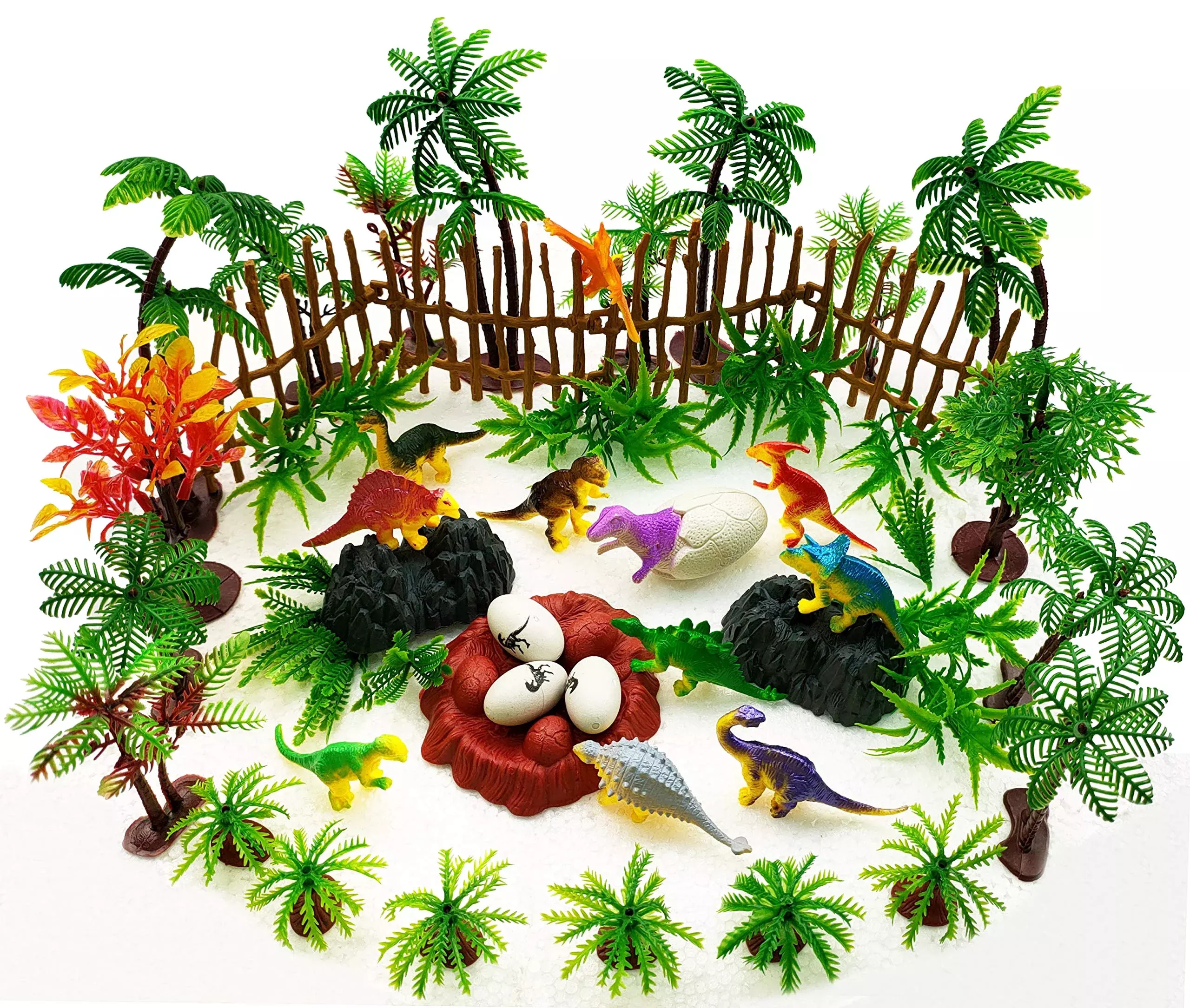 MOMOONNON Dinosaur Cake Decorations Set, 56 Pieces, Multiple Colors