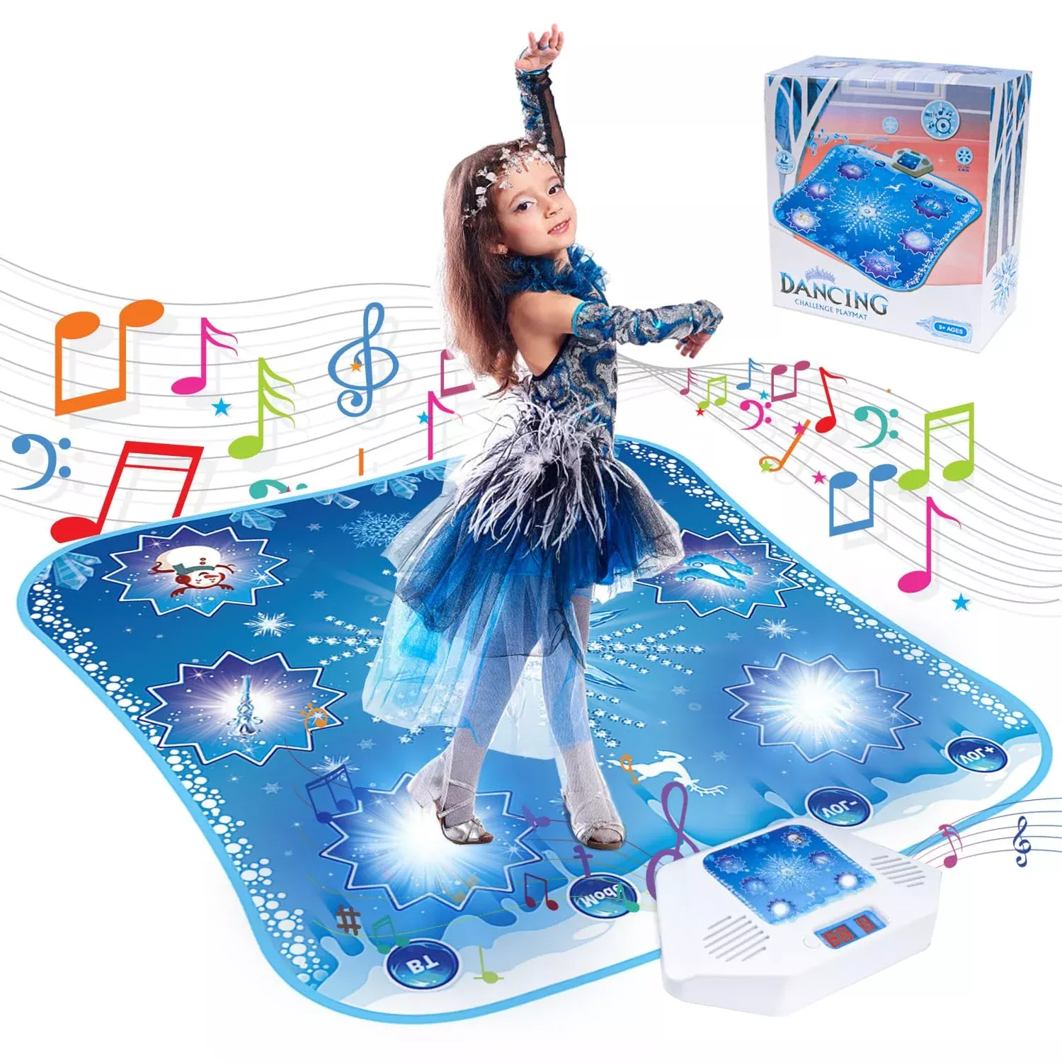 monochildoing Frozen Dance Mat with Bluetooth, 6 Keys, Blue