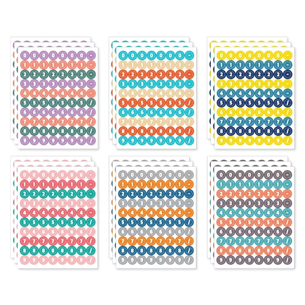 Monolike Retro Candy Number Stickers Set - 6 Design Stickers, 18 Sheet