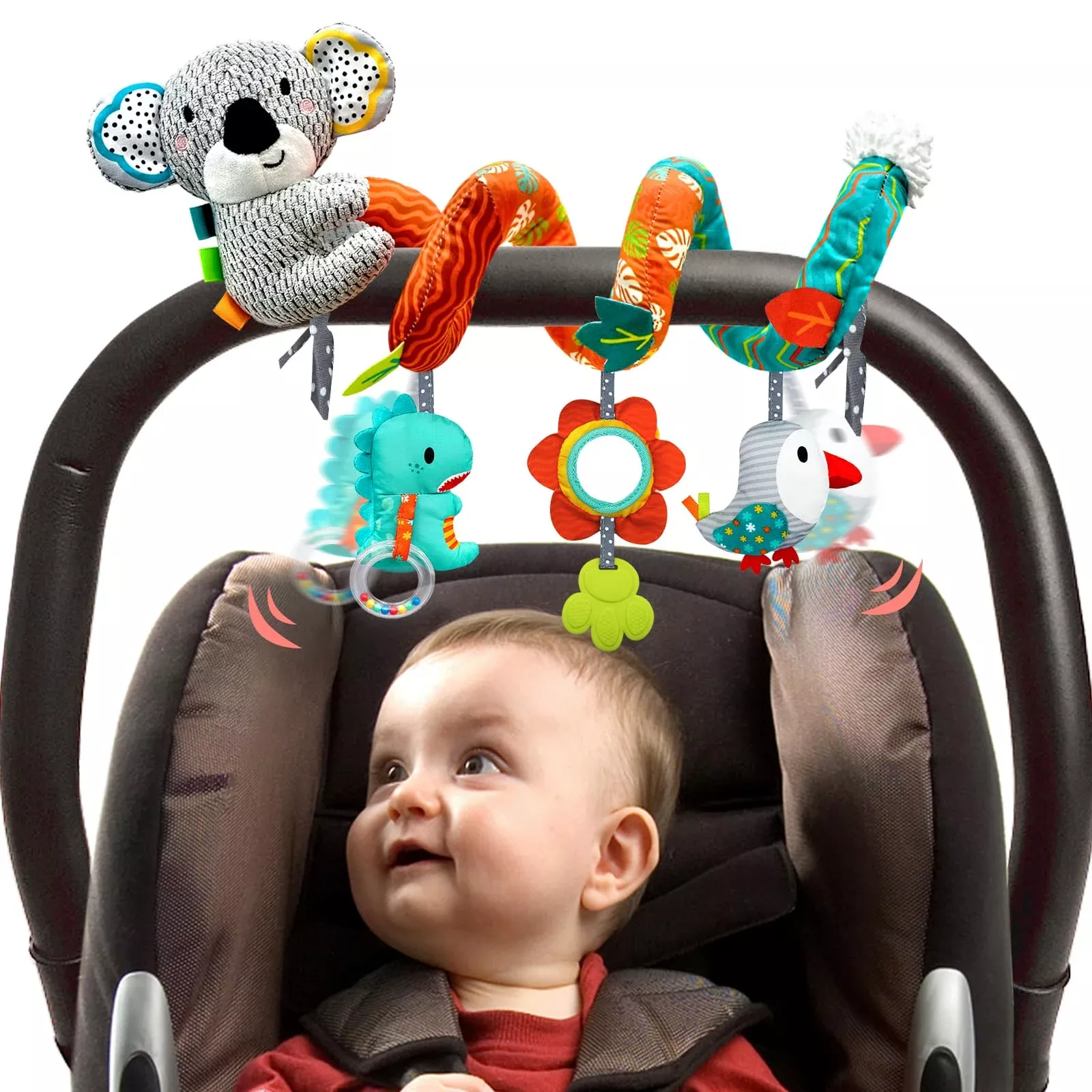 MONSTIME Car Seat Toy for Infants, Colorful Koala, Medium Size
