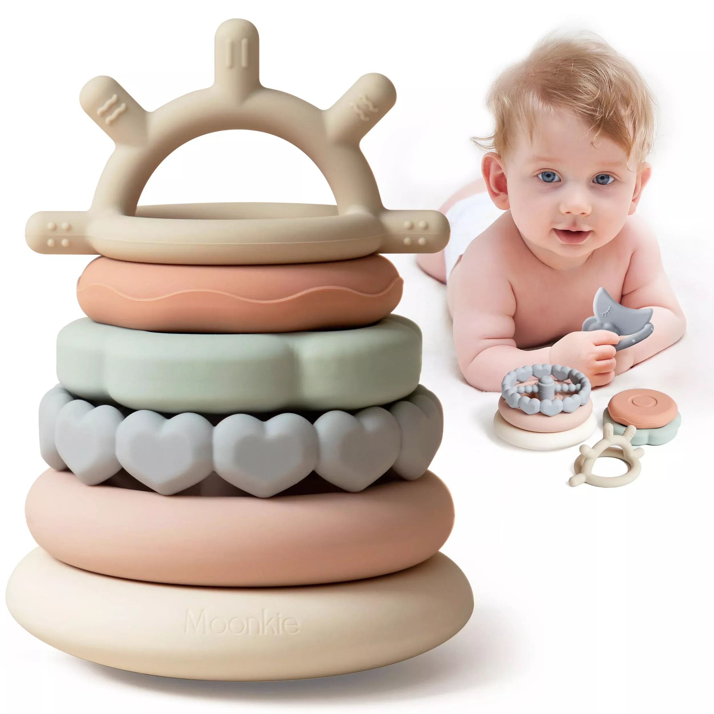 Moonkie Stacking Toy - 7-Piece Multicolored Silicone Teether - 3