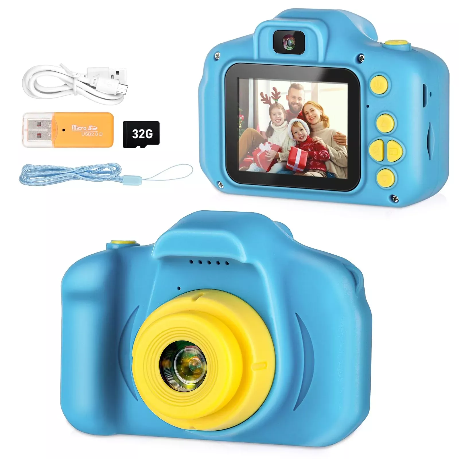 Moremore Kids Camera Blue 12MP Dual Camera with 32GB SD Card