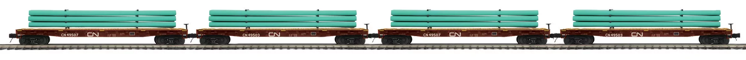 MTH Premier 20-92318 O Scale 60' Flatcar with Pipe Load 4 Pack - Canadian Pacific CP