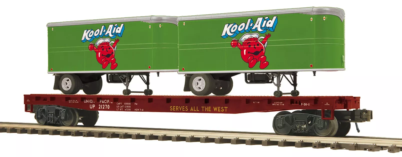 MTH Premier 20-95715 O Scale Union Pacific Flatcar with Kool Aid Pup Trailers