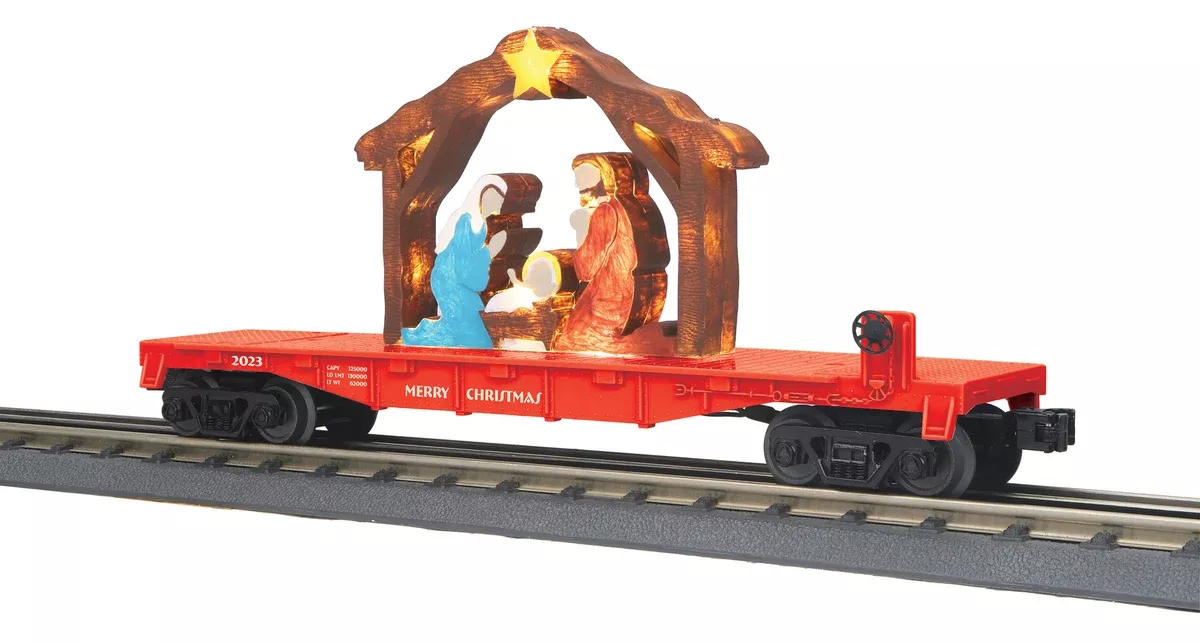 MTH RailKing 30-76868 O Gauge Flat Car with Lighted Nativity Scene