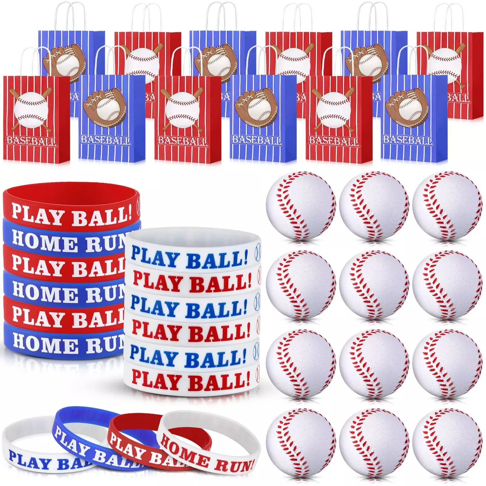 MTLEE Baseball Party Favors Set - 36 Pieces - Blue, Red, White