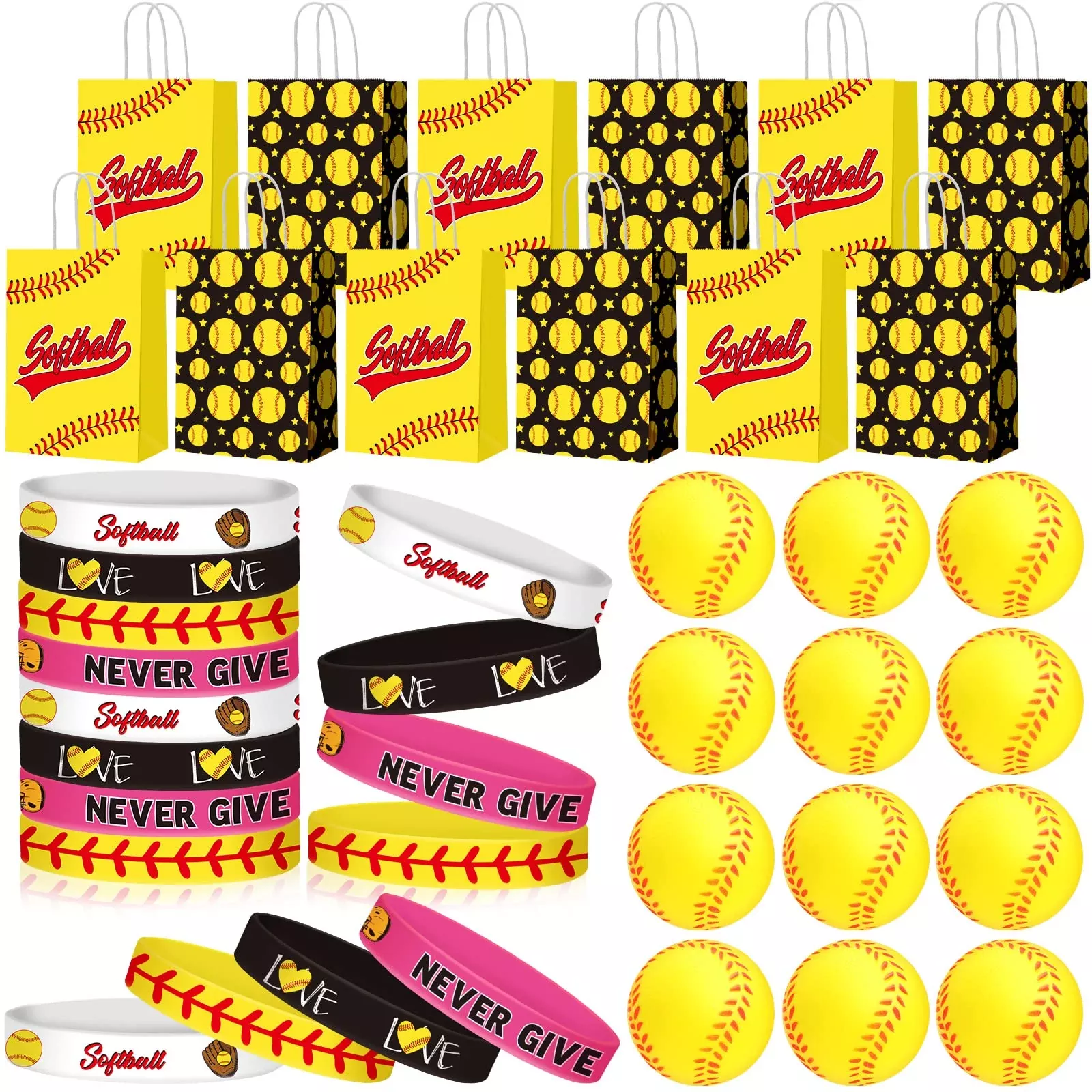 MTLEE Softball Party Favors Set, 36 Pieces, Brown Paper, Silicone