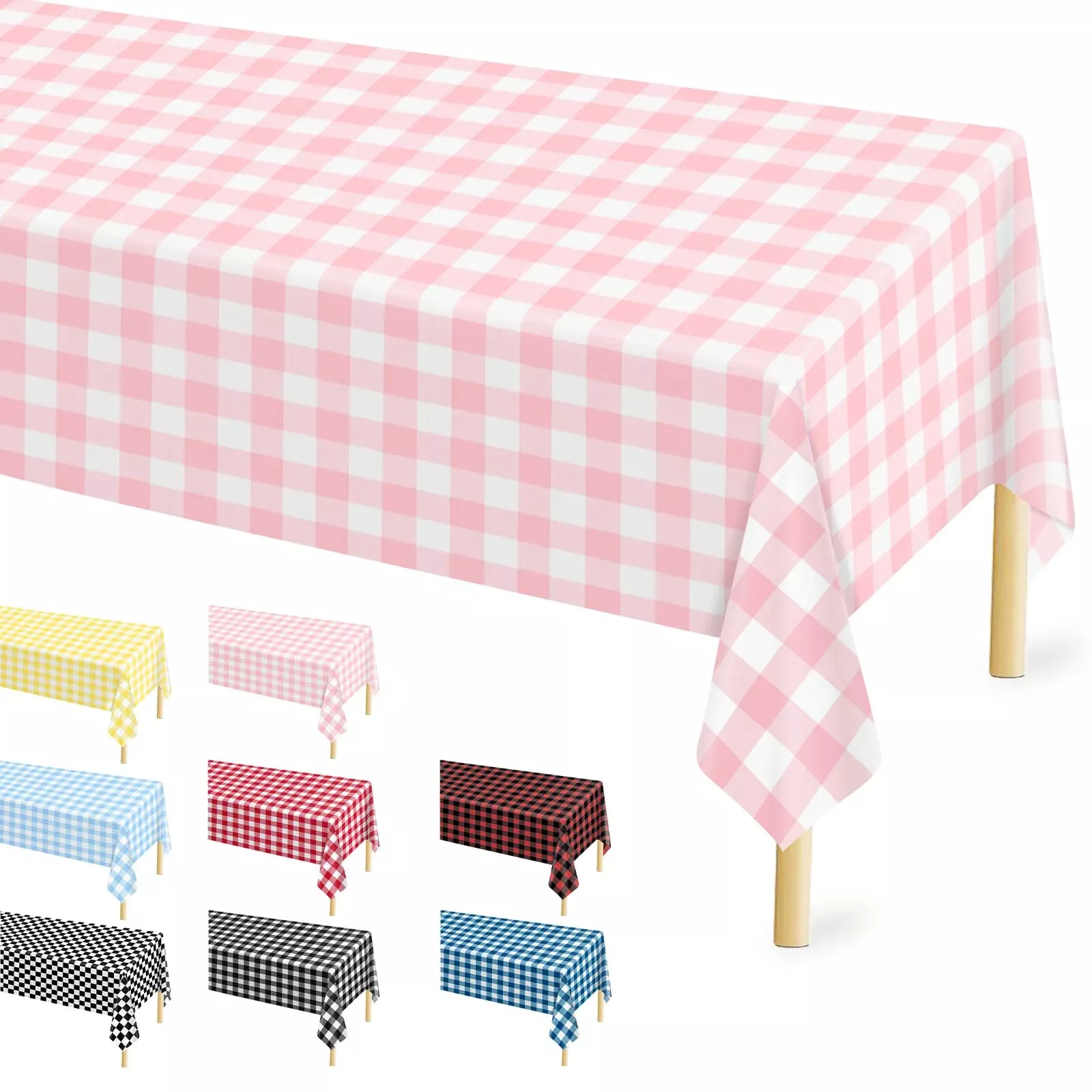 Mulbozy Pink Checkered Tablecloth 54"x108" for Parties (12 Pcs