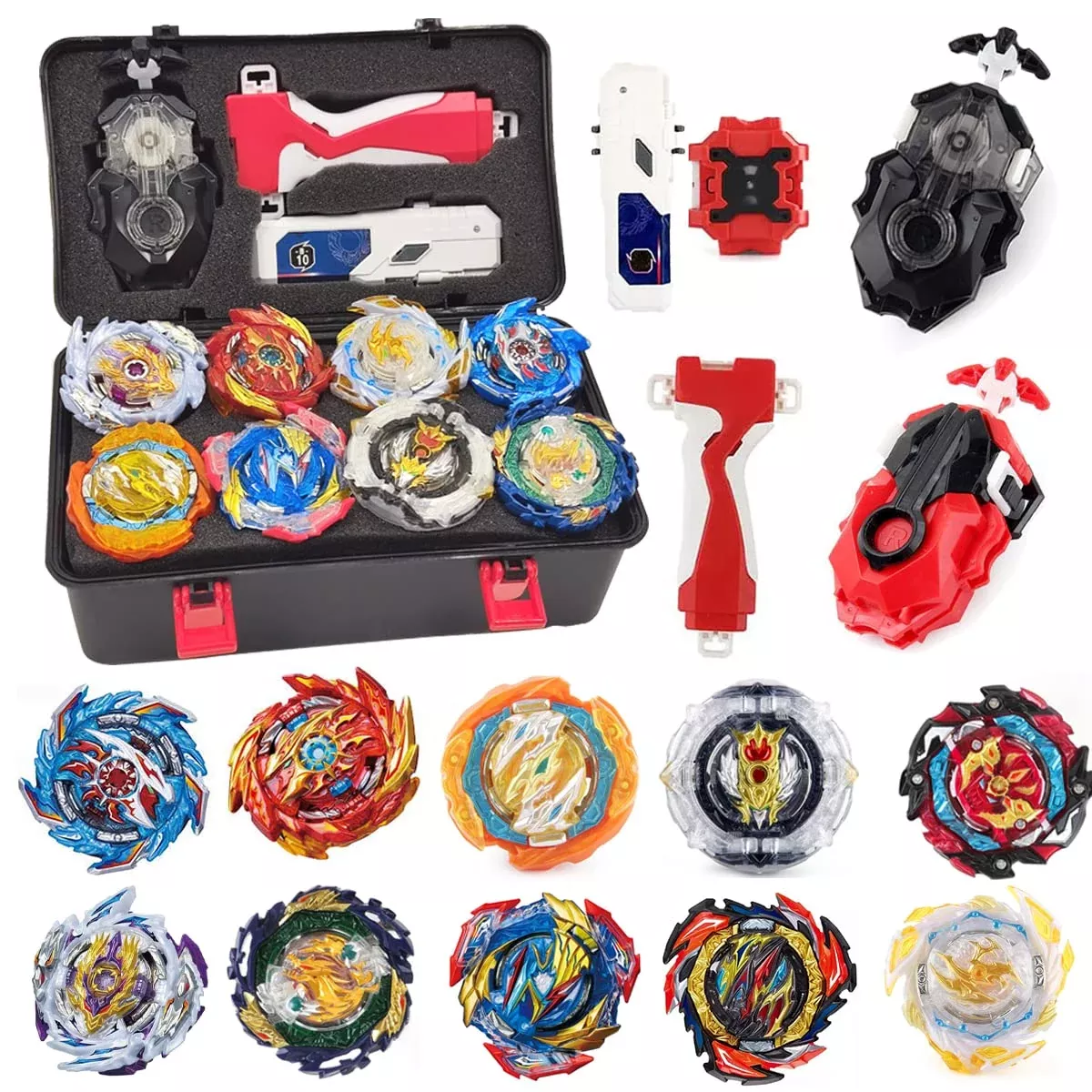 MUSTYBELT Bey Battling Top Toy Set - 10 Burst Spinning Tops & 3 Launch