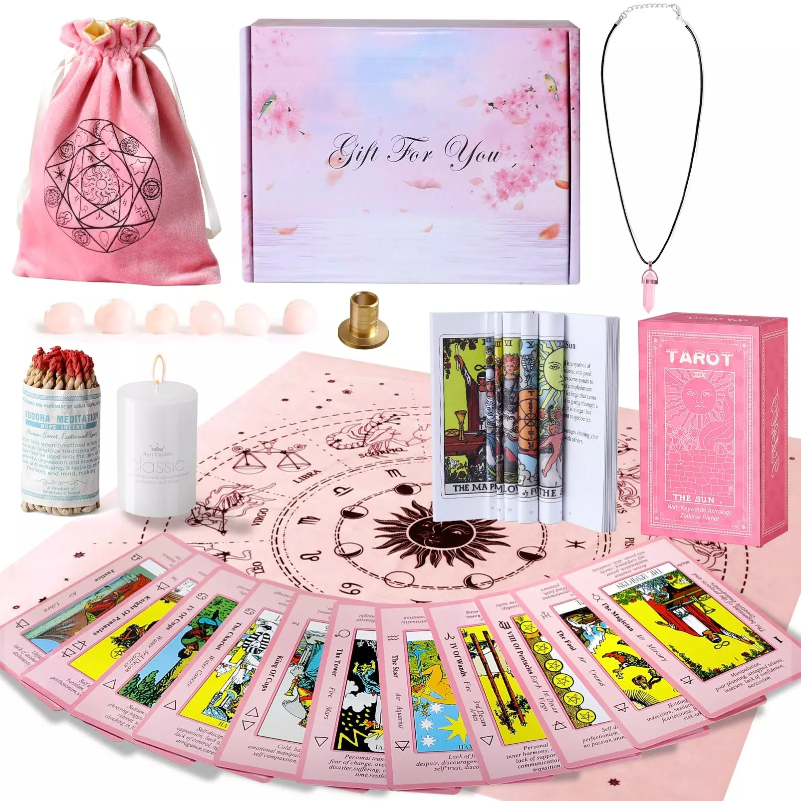 Myripoly Pink Classic Tarot Cards Set with Guidebook and Accessories