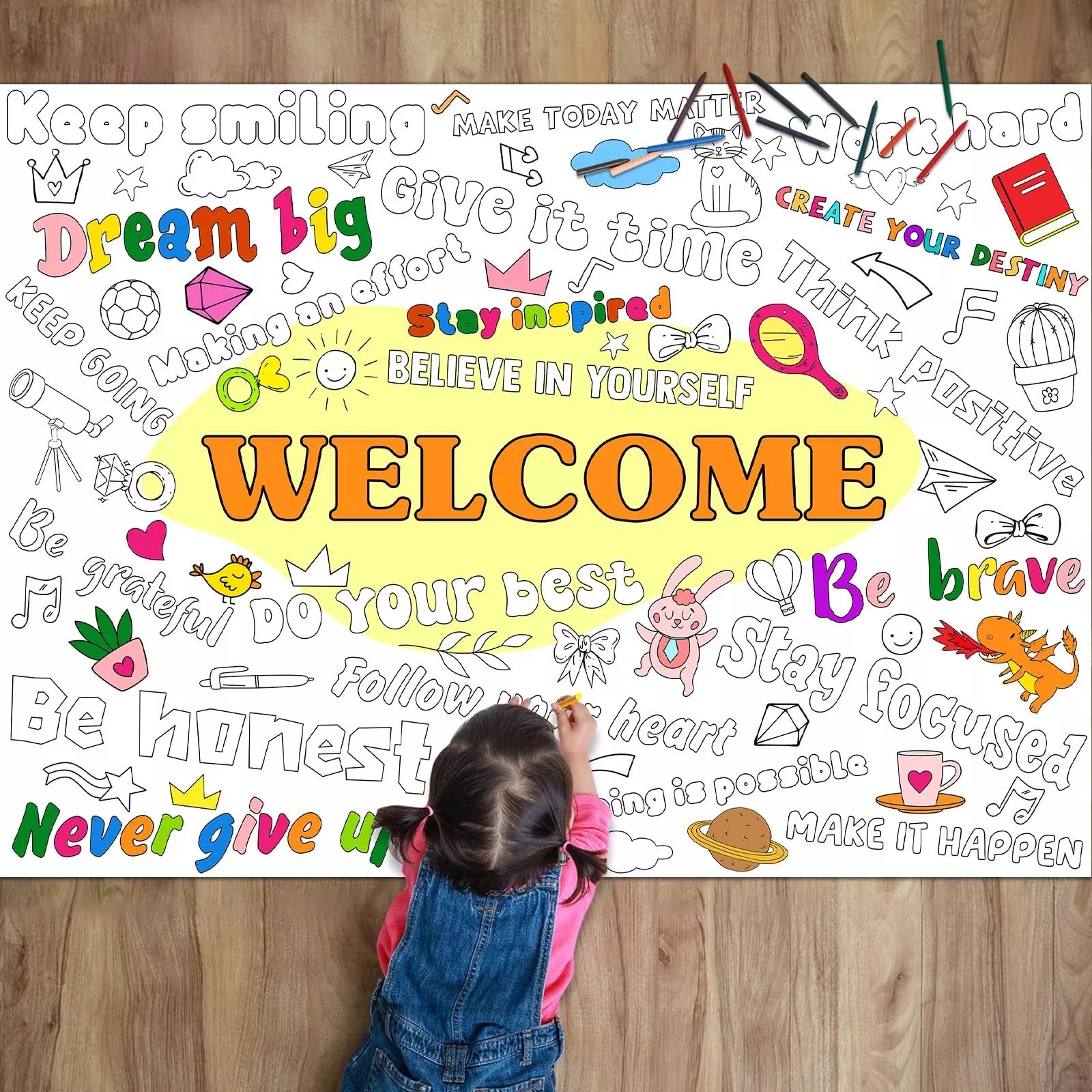 Naozinebi Giant Coloring Tablecloth for Group Activities, 31.5x43.