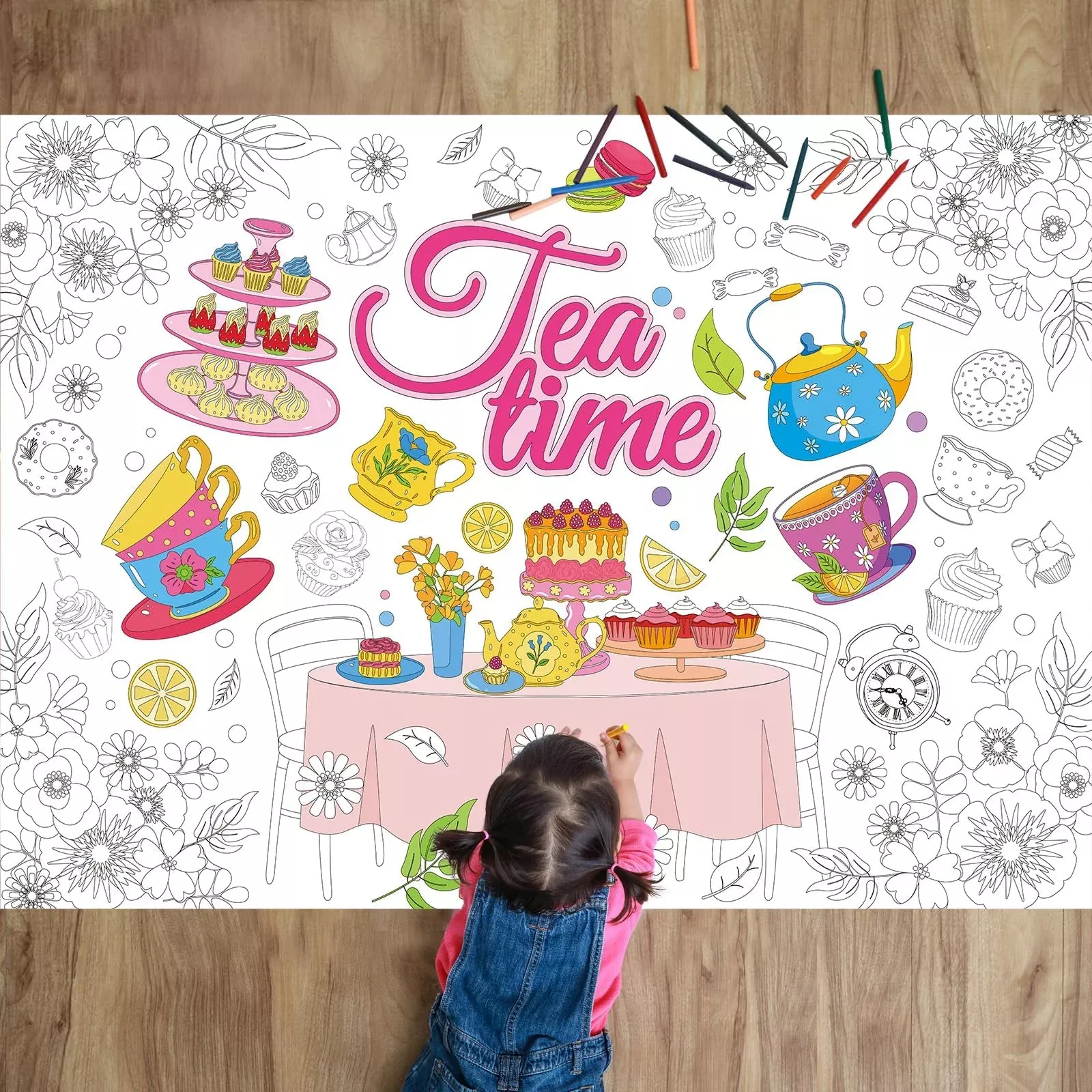 Naozinebi Tea Party Coloring Poster 43.3" x 31.5"