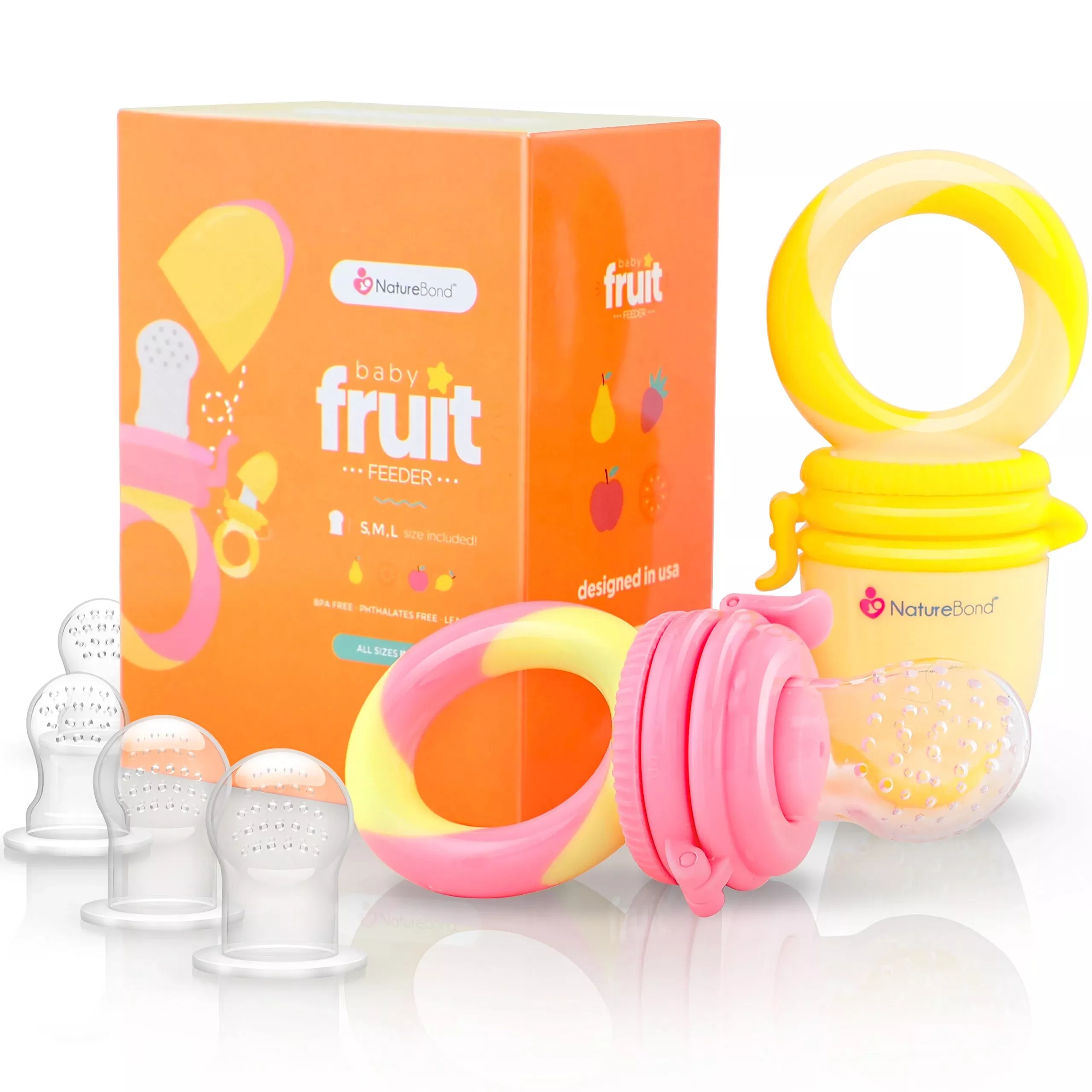 NatureBond Baby Fruit Feeder Set - 8 Piece, Peach Pink & Lemonade Yellow