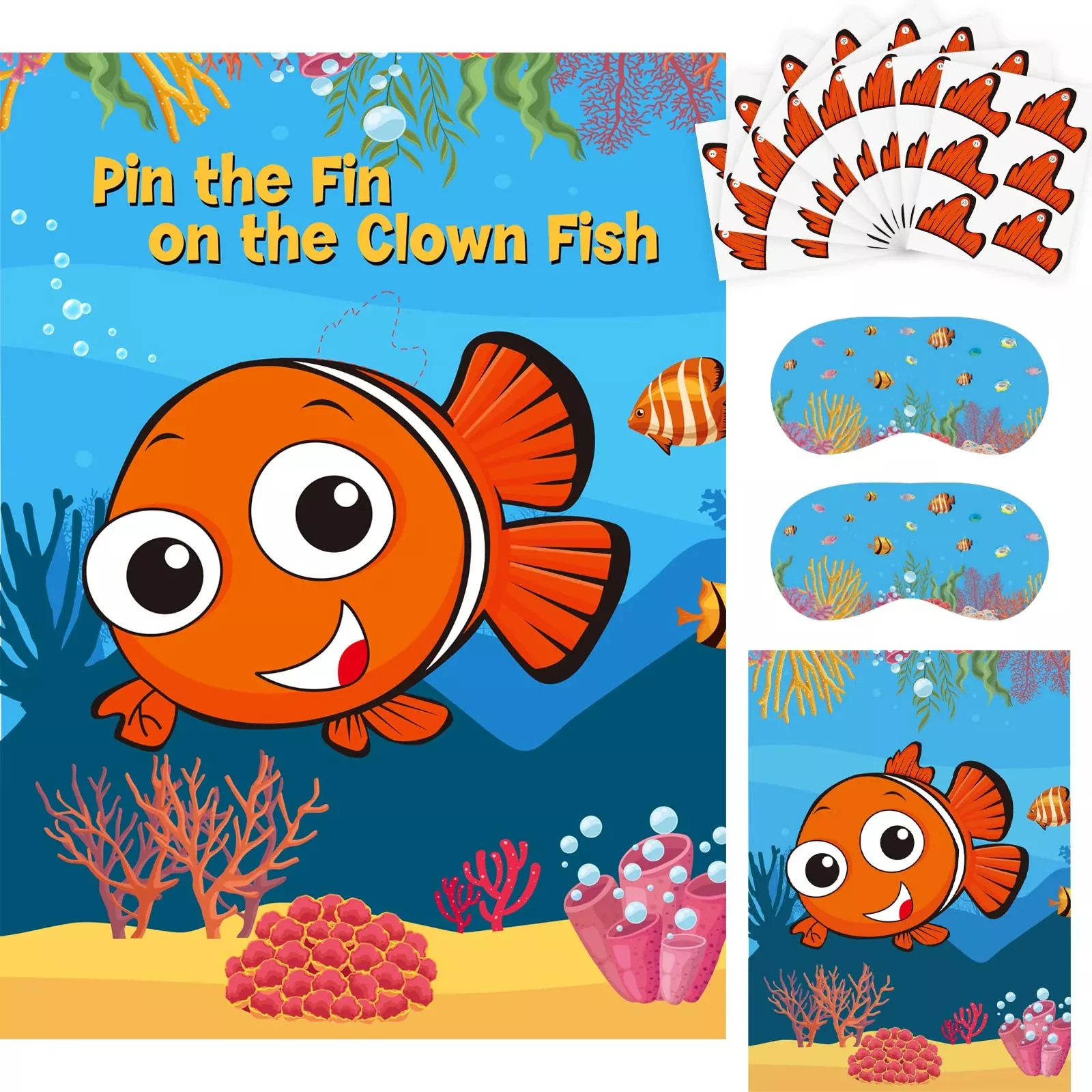 NEBURORA Clownfish Pin the Fin Game 2 Posters 48 Stickers Large