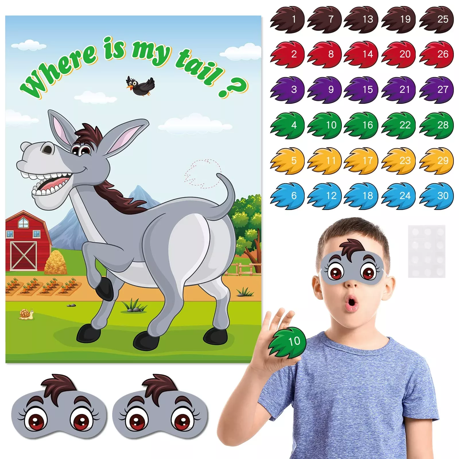 NEBURORA Pin The Tail on The Donkey Game - Medium Size, 34 Pieces