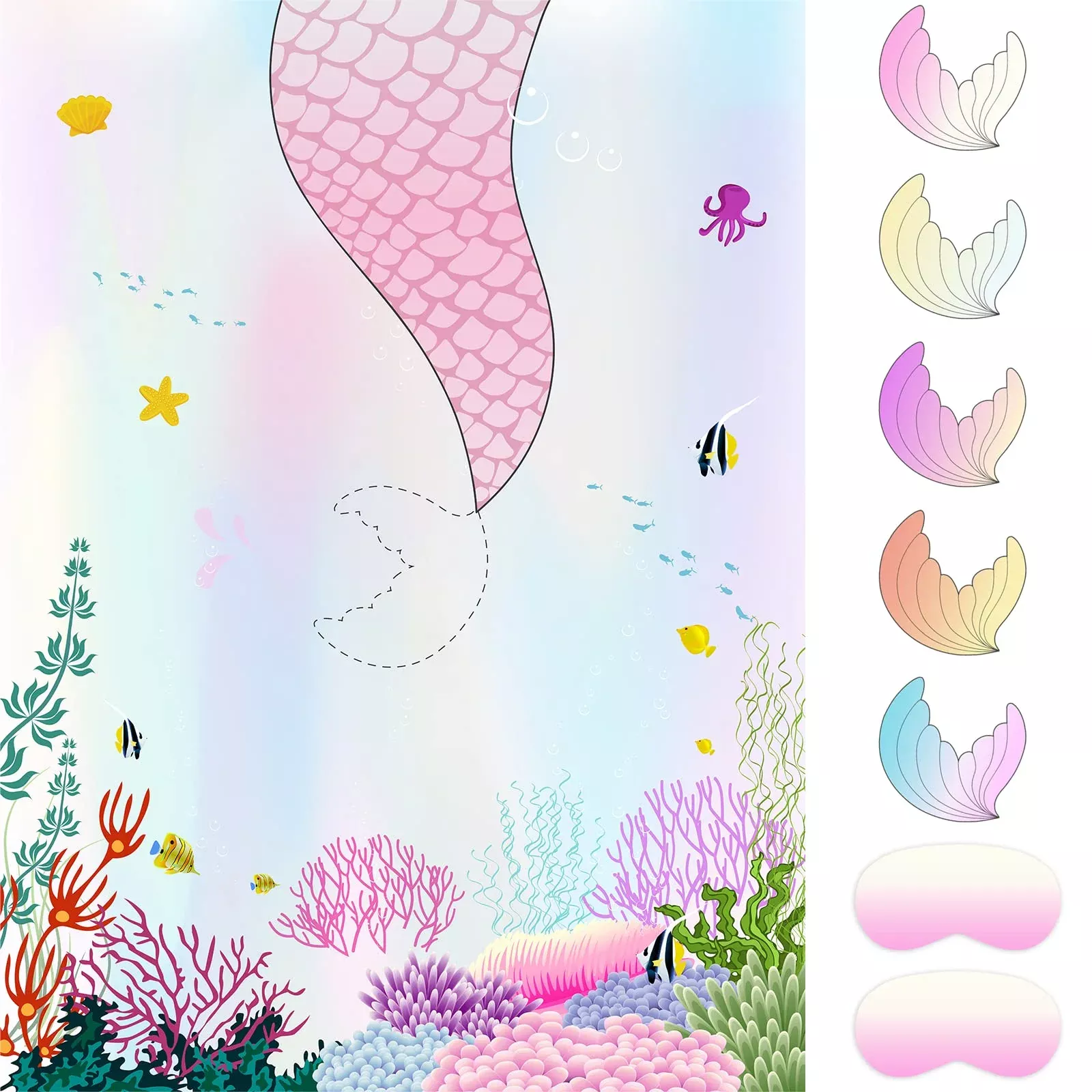 Neburora Pin The Tail On The Mermaid With 24 Pcs Stickers For Mermaid