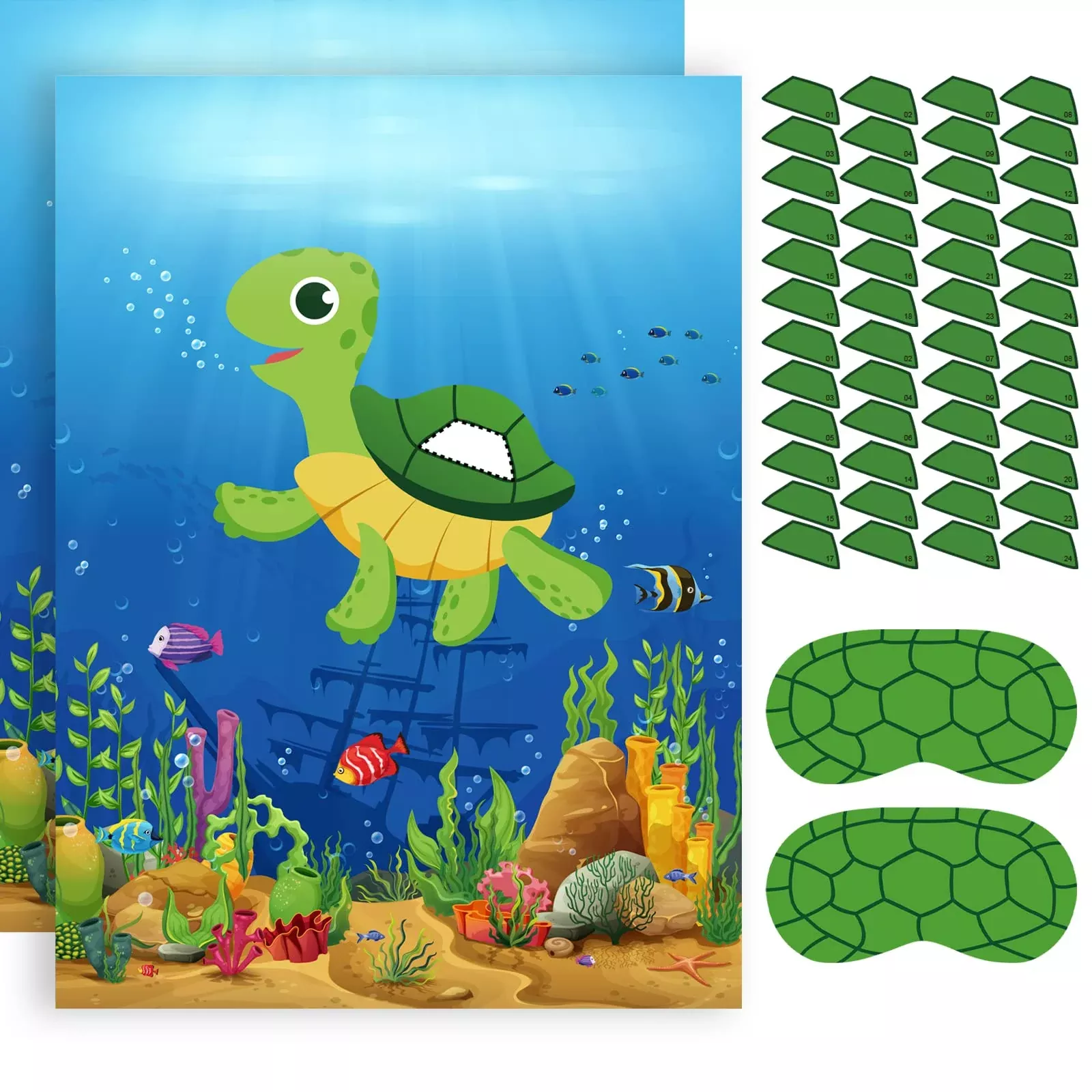 NEBURORA Turtle Party Game Set - 2 Posters, 48 Stickers, Large