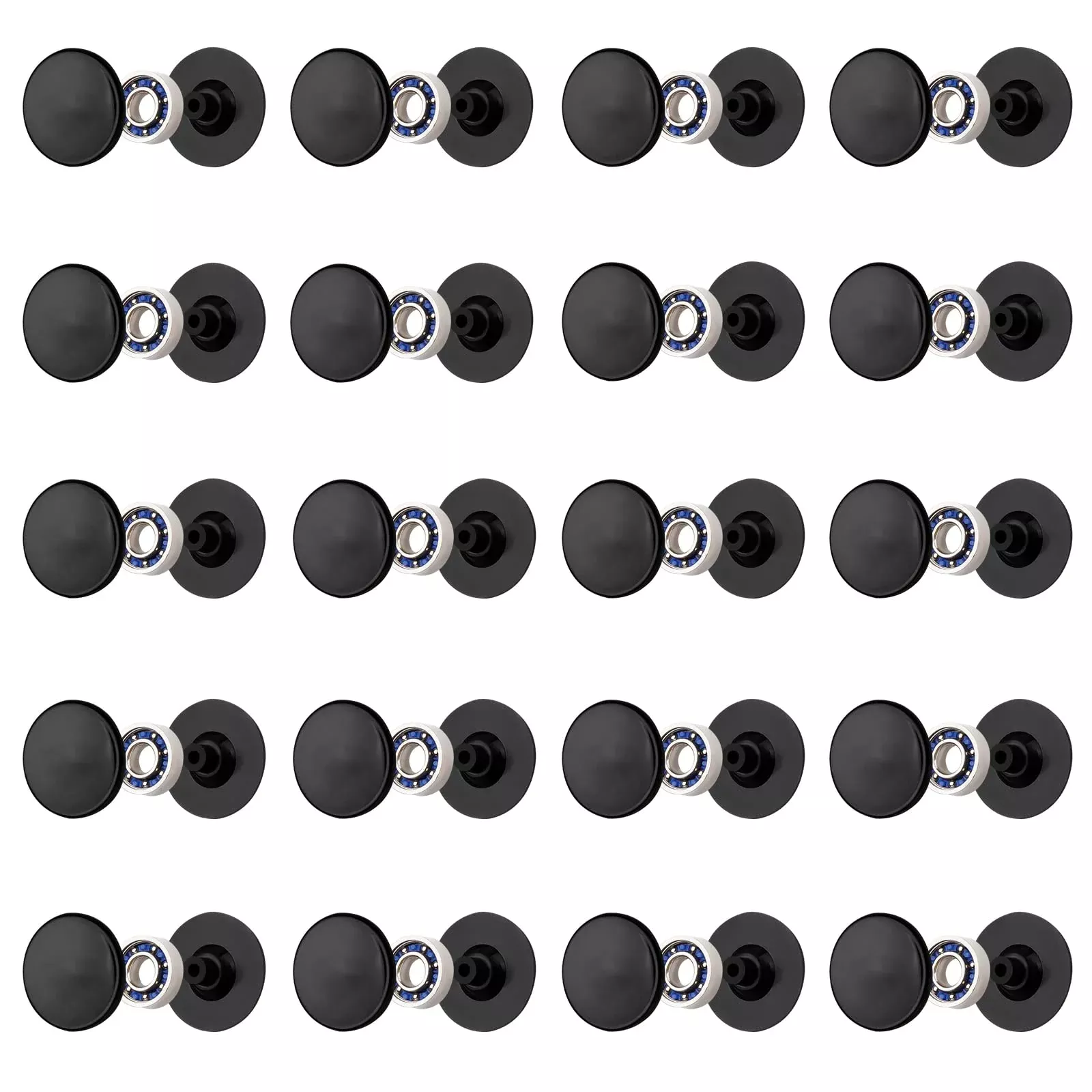NiArt Fidget Spinner Bearing Replacement Set, 20 Pack, Black Caps