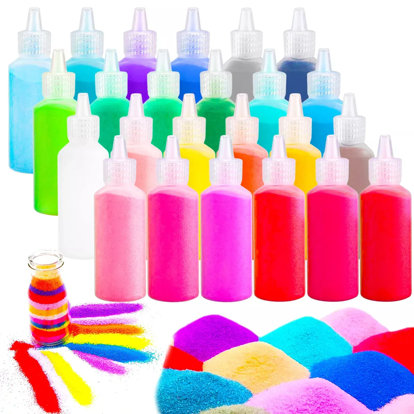 Niurewan Sand Art Craft Bottles, 24 Colors, 1.25oz,