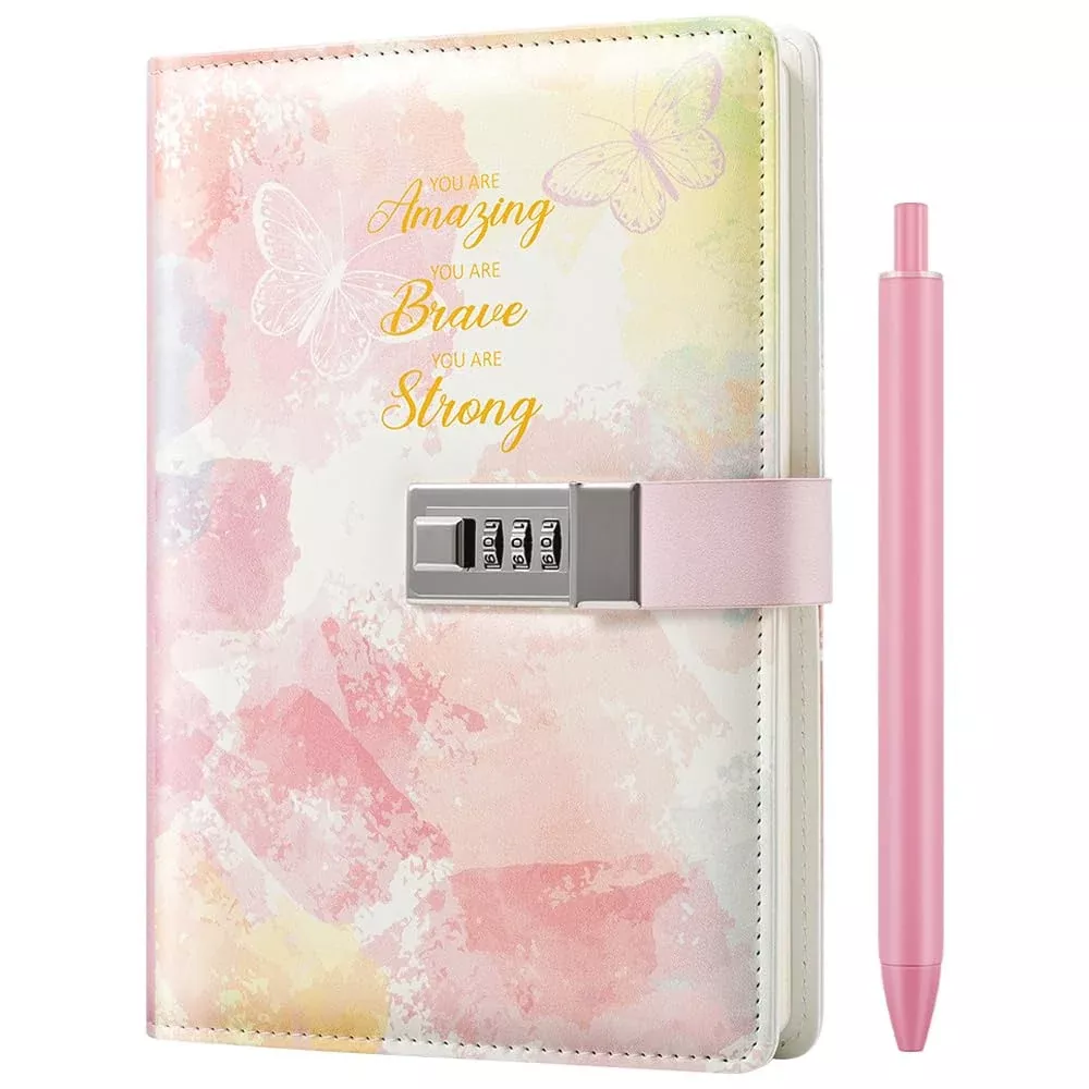 Nollh Diary with Lock for Girls, Pink, A5 Size, 184 Pages