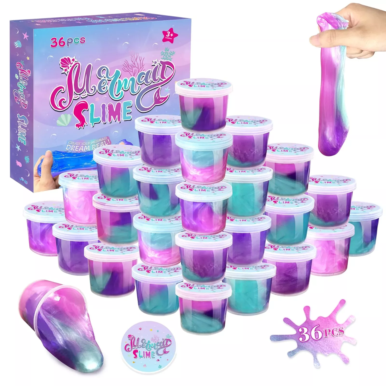 NPNE Mermaid Slime Kit - 36 Pack, Non-Toxic, Purple, 10