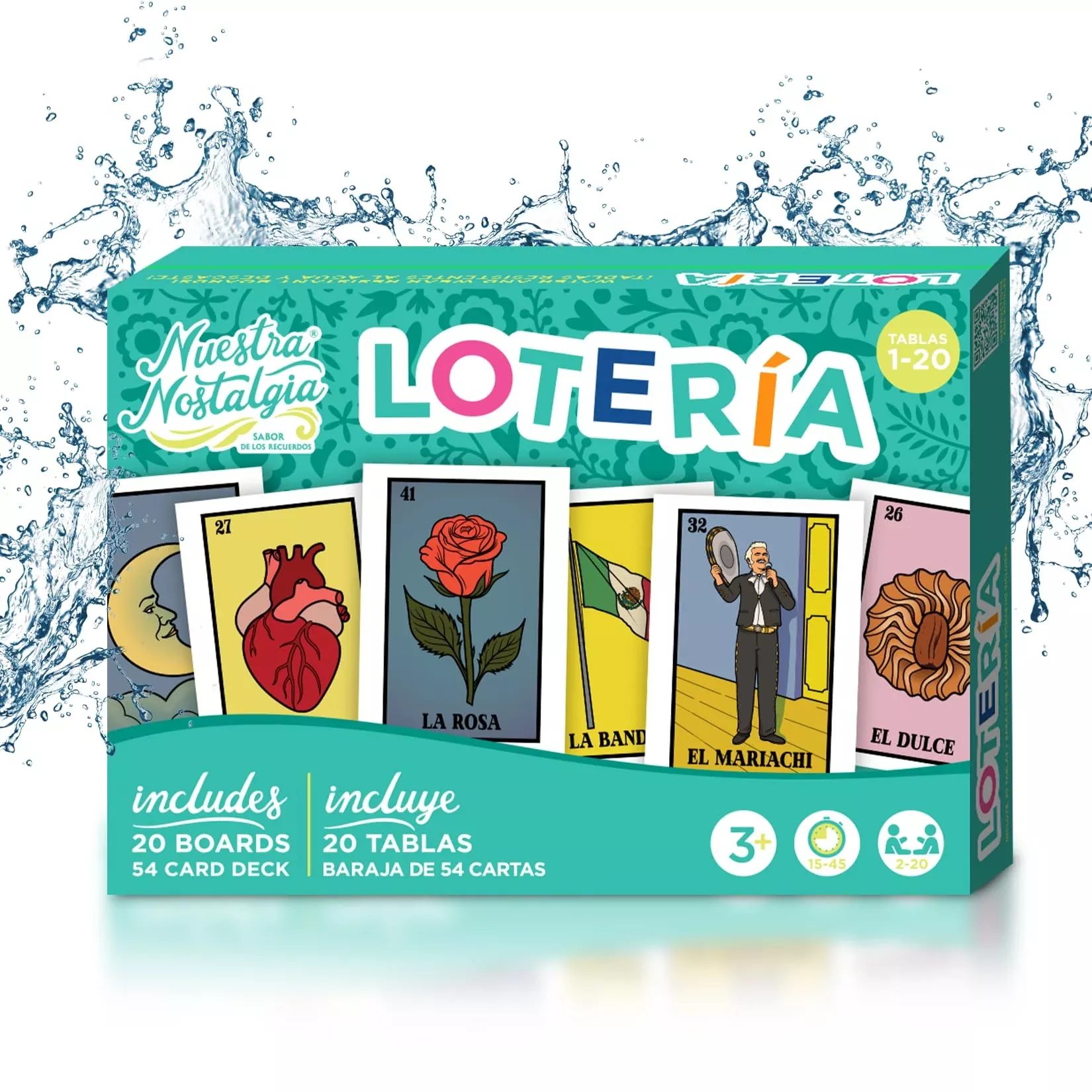 Nuestra Nostalgia Waterproof Loteria Game - 20 Shuffleable Boards, 12"