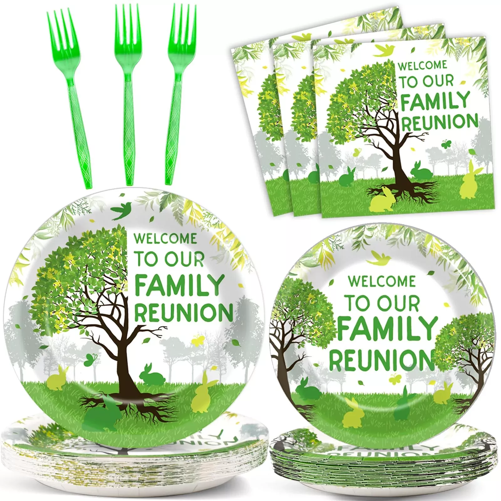 OBUSATT Family Reunion Tableware Set, Green, 9" & 7" Plates