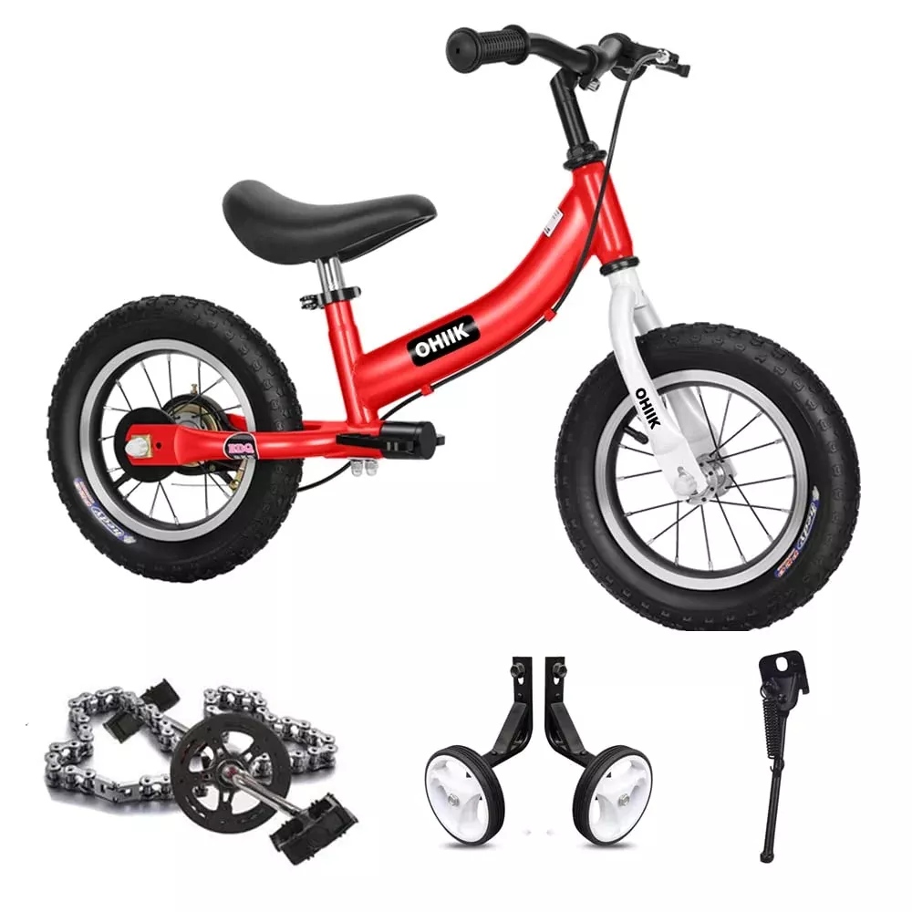 OHIIK 2-in-1 Balance Bike with Pedals 14 Inch Red